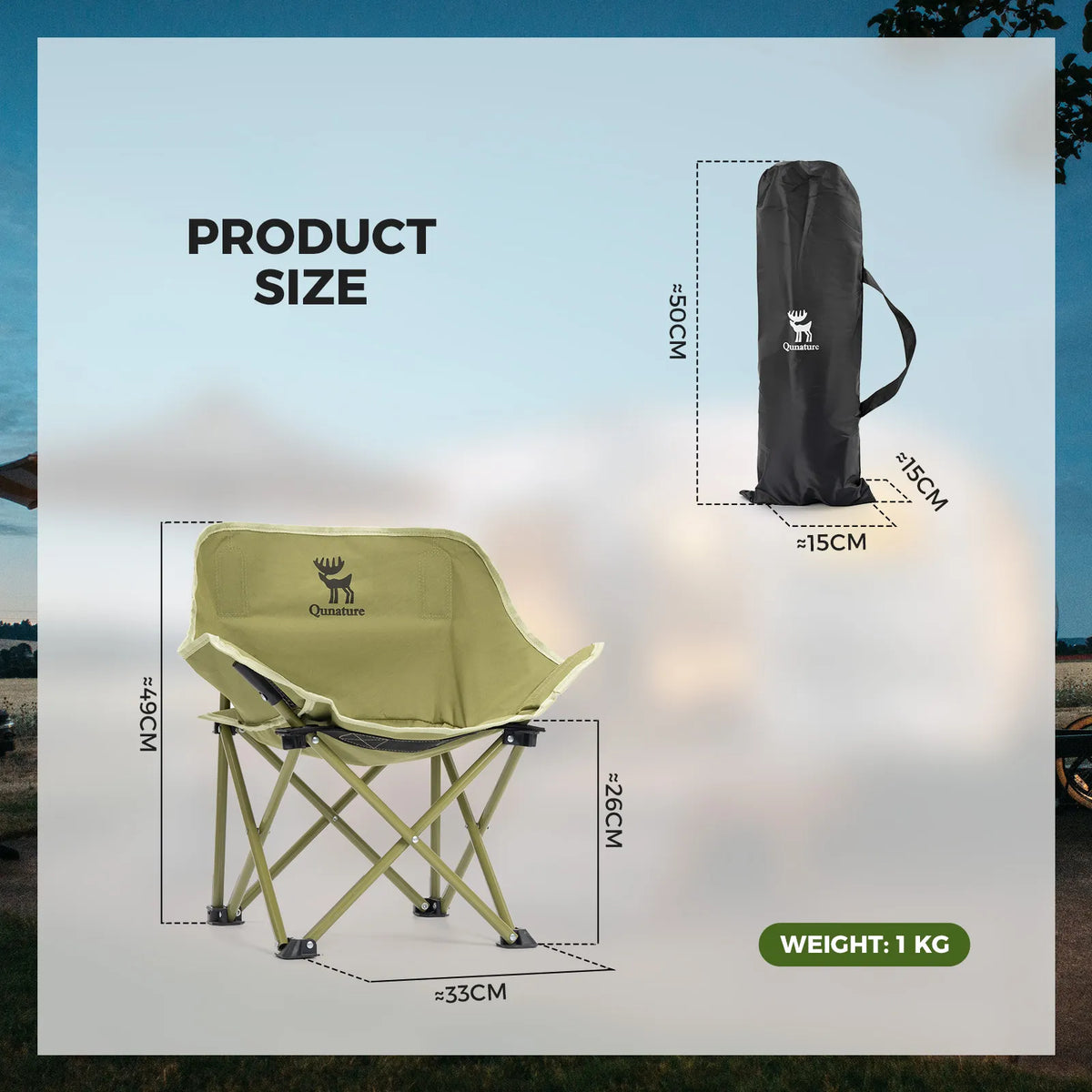 Qunature kids folding camping chair dimensions and packed carry bag size.
#colour_beige