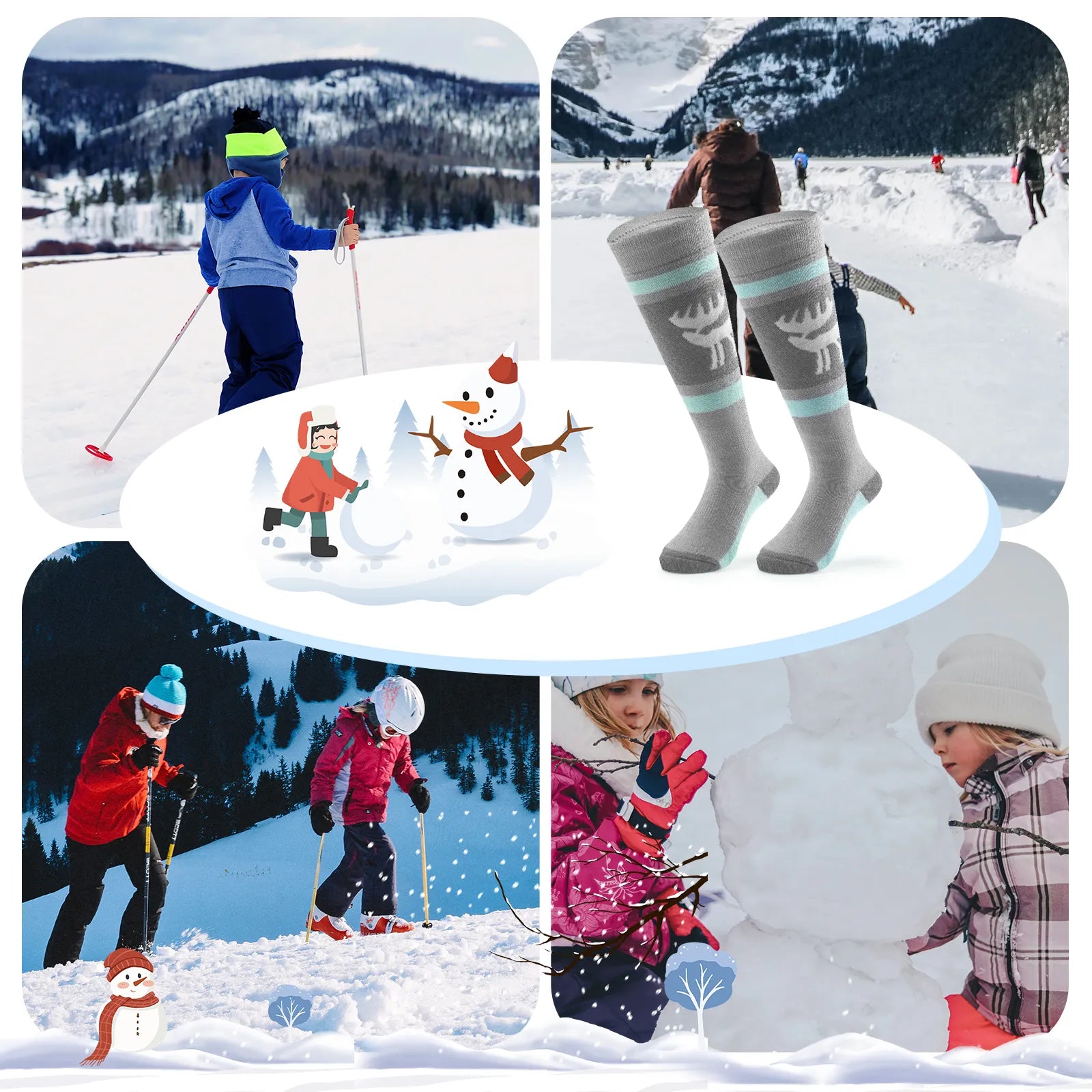Infographic showing the breathable and thick thermal protection of qunature kids merino wool socks.
#color_grey