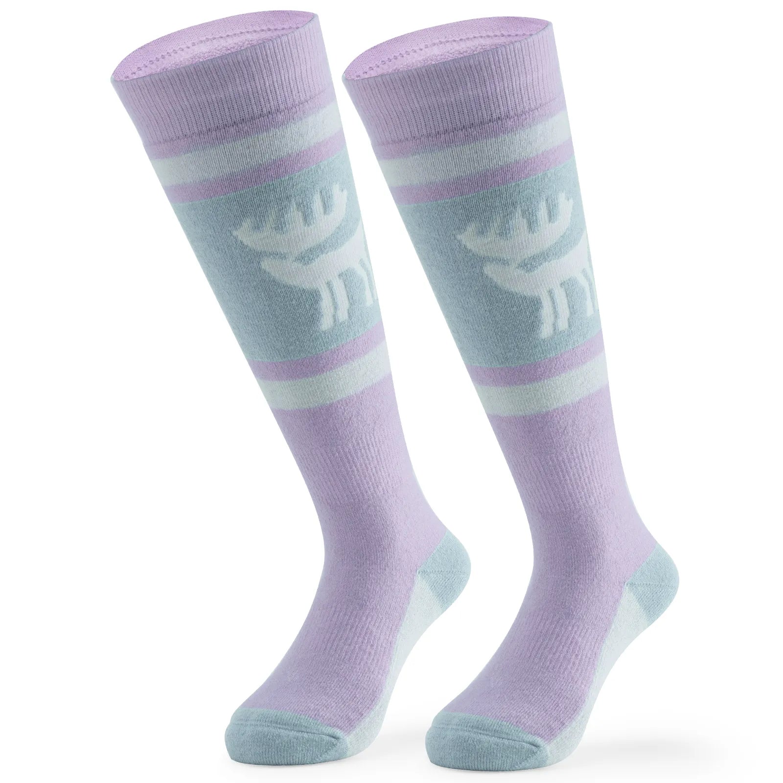 Infographic showing the breathable and thick thermal protection of qunature kids merino wool socks.
#color_purple