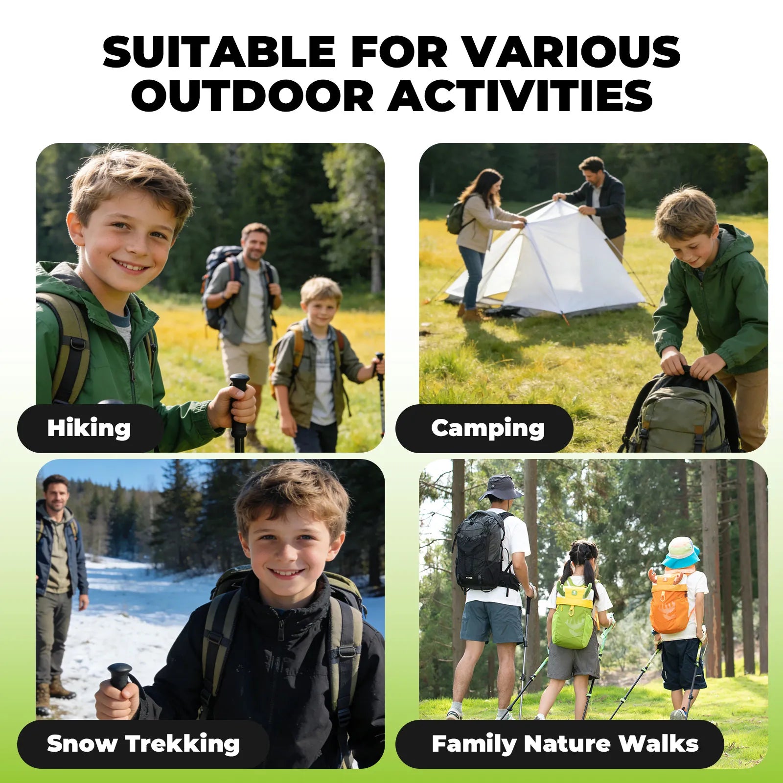 Qunature adjustable kids trekking poles in blue, telescoping from 51cm to 100cm for young hikers.
#color_yellow
