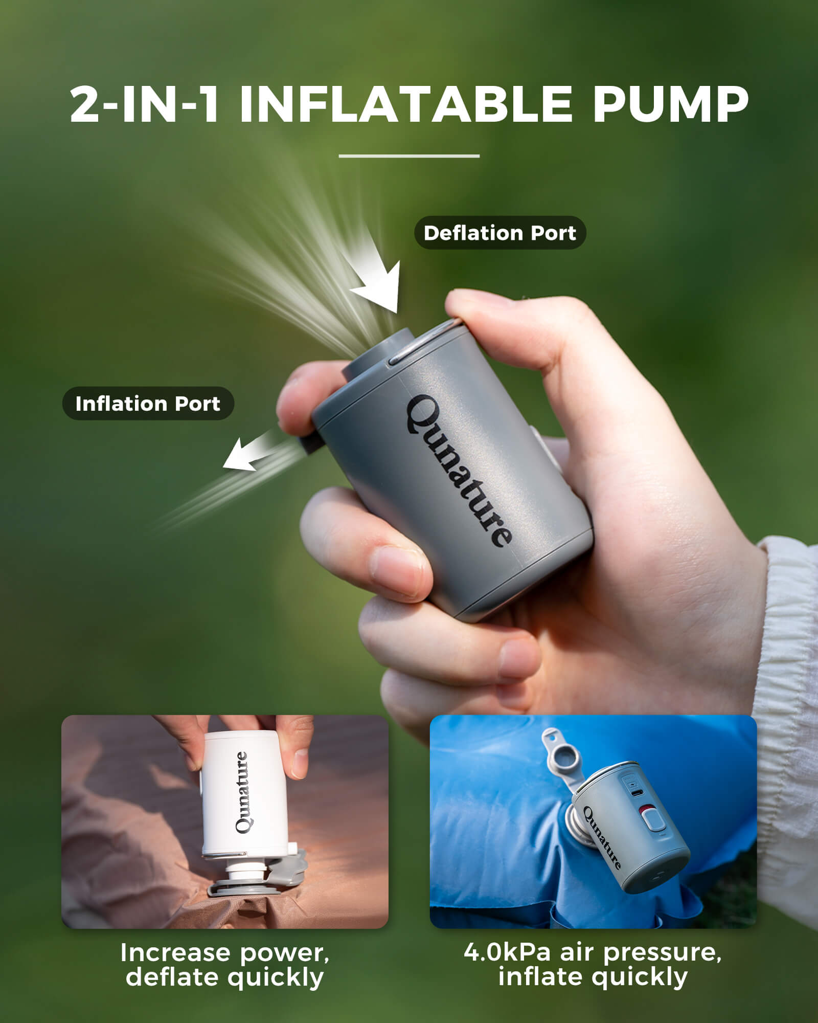 Qunature portable 2-in-1 air pump for inflatable mattress.
#color_grey