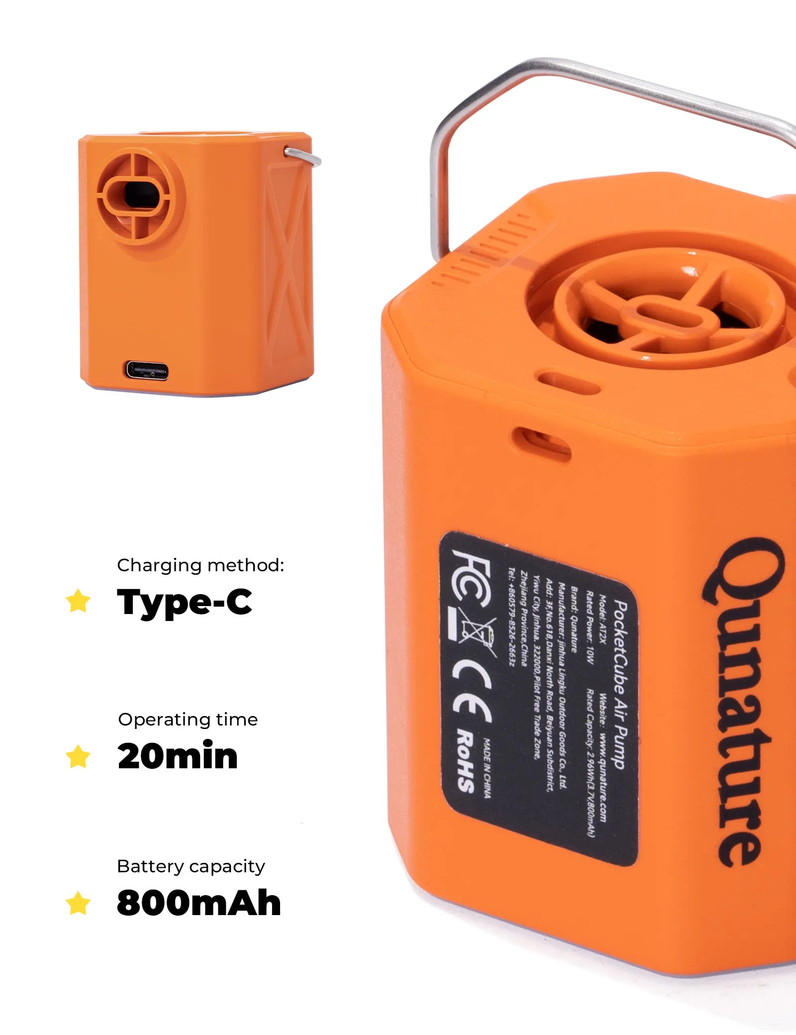 qunature 800mAh mini electric bike pump for fast road bike tire inflation during outdoor cycling.
#color_green