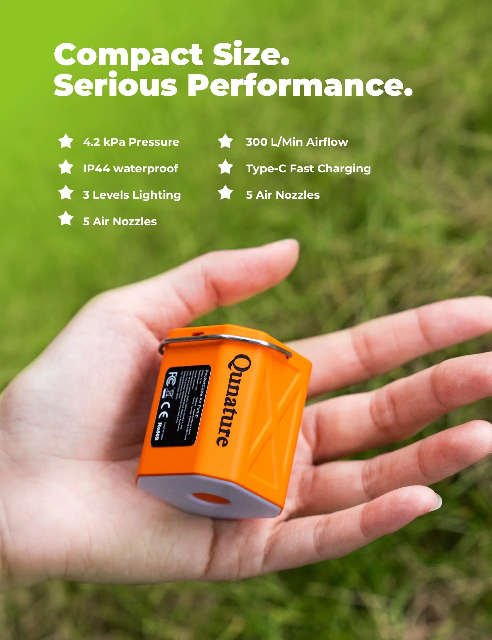 qunature 800mAh mini electric bike pump for fast road bike tire inflation during outdoor cycling.
#color_orange