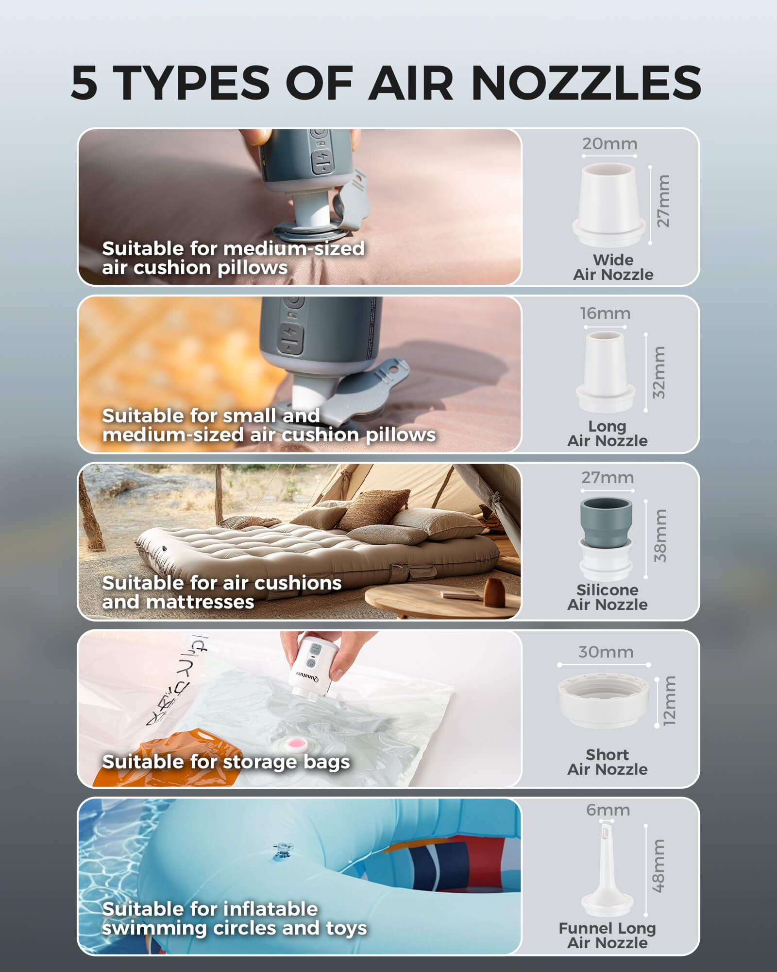 Qunature 3-in-1 Mini Outdoor Air Pump 1600mAh Inflator, Deflator & LED Light.
#color_grey