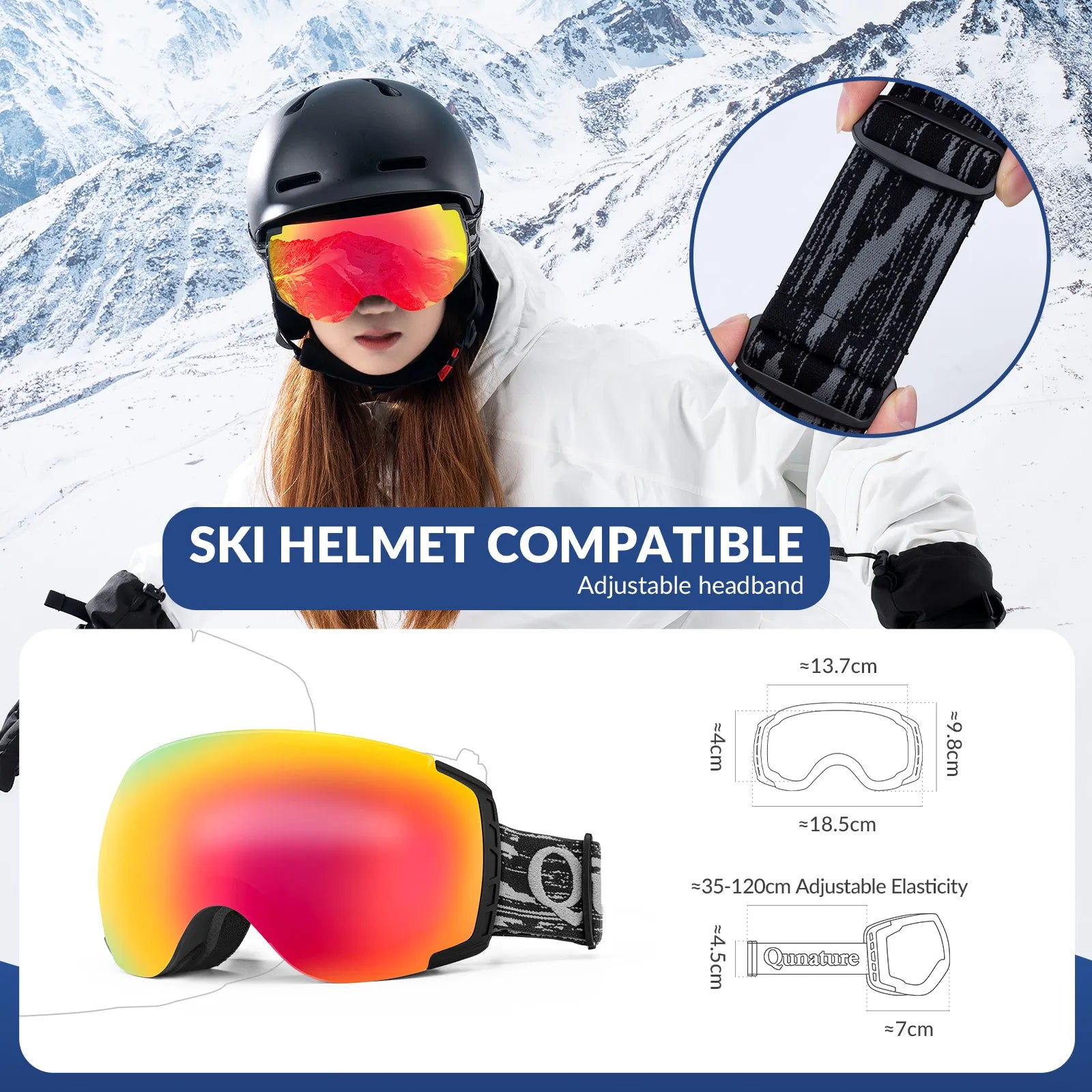 ROCKBROS unisex spherical ski goggles with double lens and anti-fog technology.
#color_black