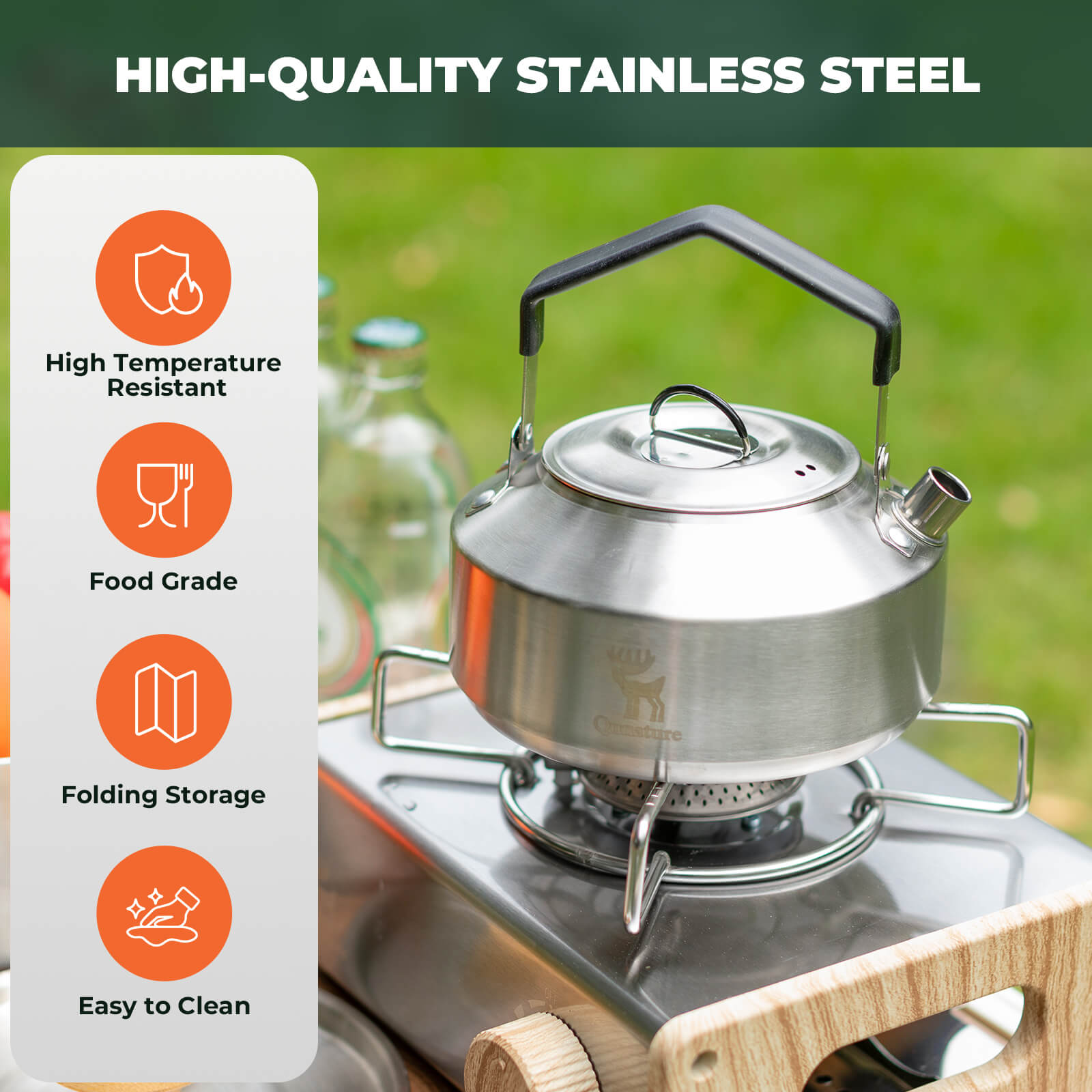 Qunature stainless steel folding cookware set for camping.
