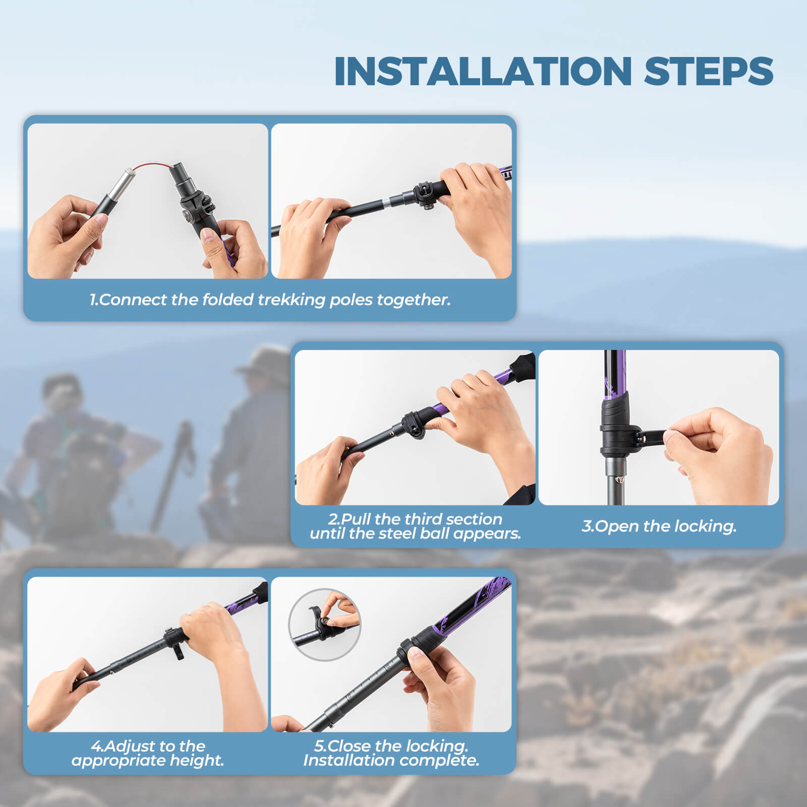 Qunature telescopic hiking trekking pole for outdoor climbing and walking.
#color_brown