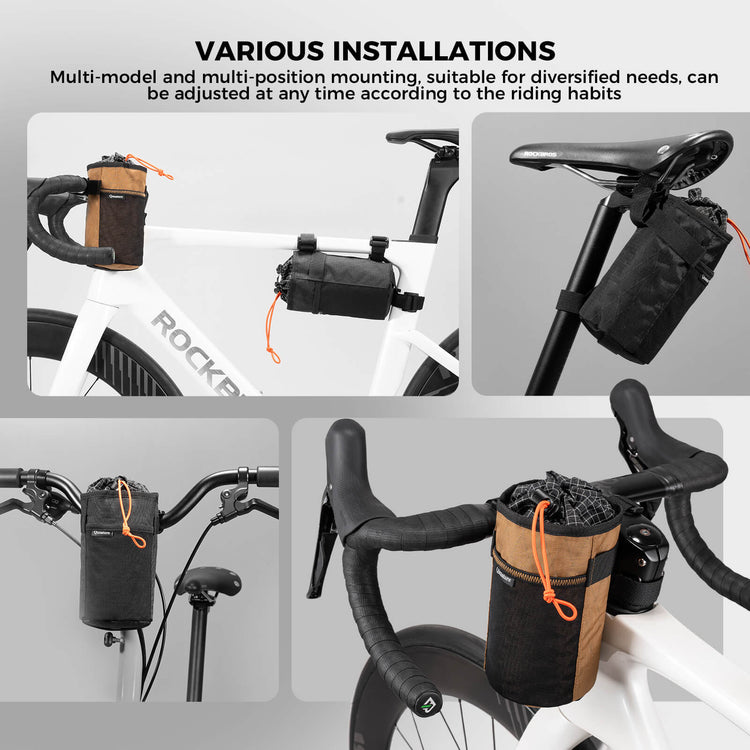 Qunature thermal insulated 1L handlebar bottle bag for bikepacking and long-distance cycling, keeps drinks hot or cold