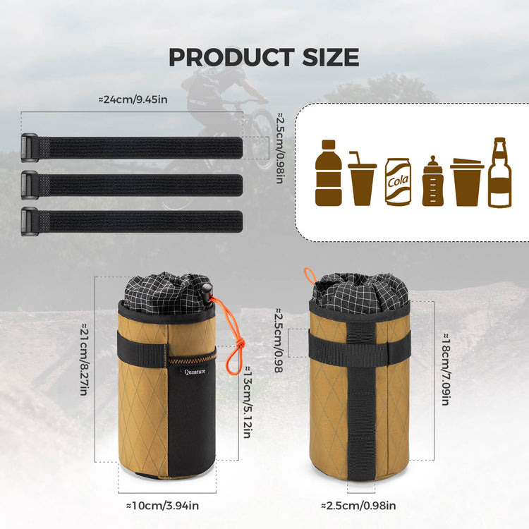 Qunature thermal insulated 1L handlebar bottle bag for bikepacking and long-distance cycling, keeps drinks hot or cold