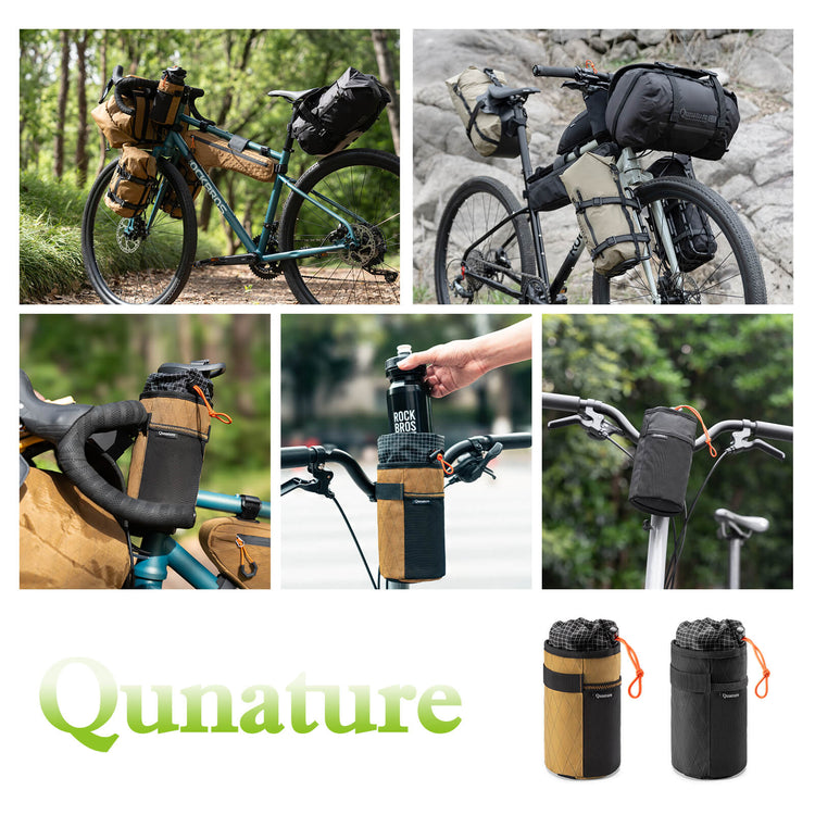 Qunature thermal insulated 1L handlebar bottle bag for bikepacking and long-distance cycling, keeps drinks hot or cold