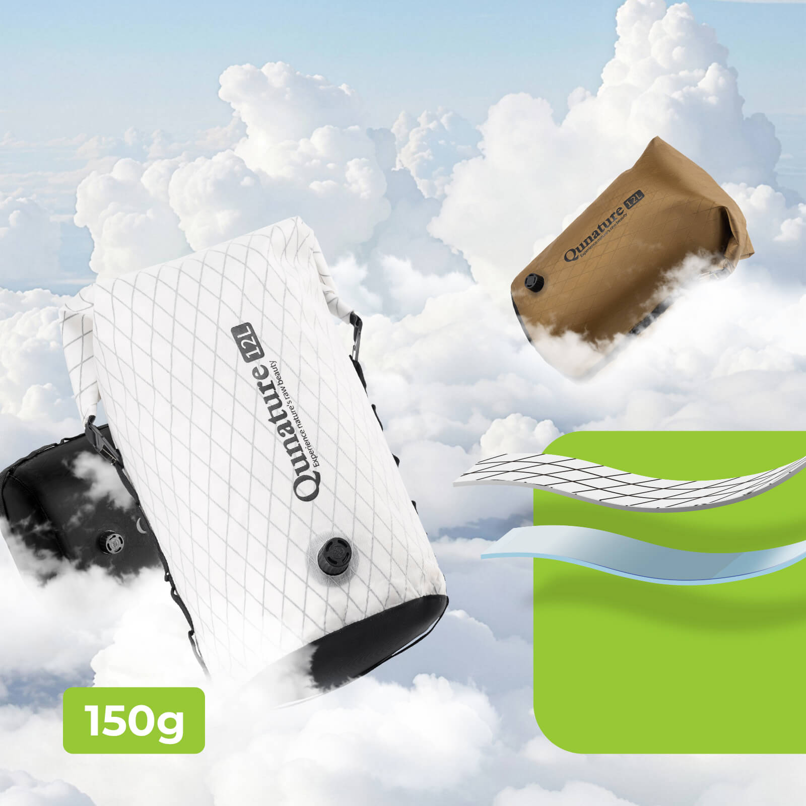 qunature ultralight waterproof compression dry bag for bikepacking adventure.
#color_white