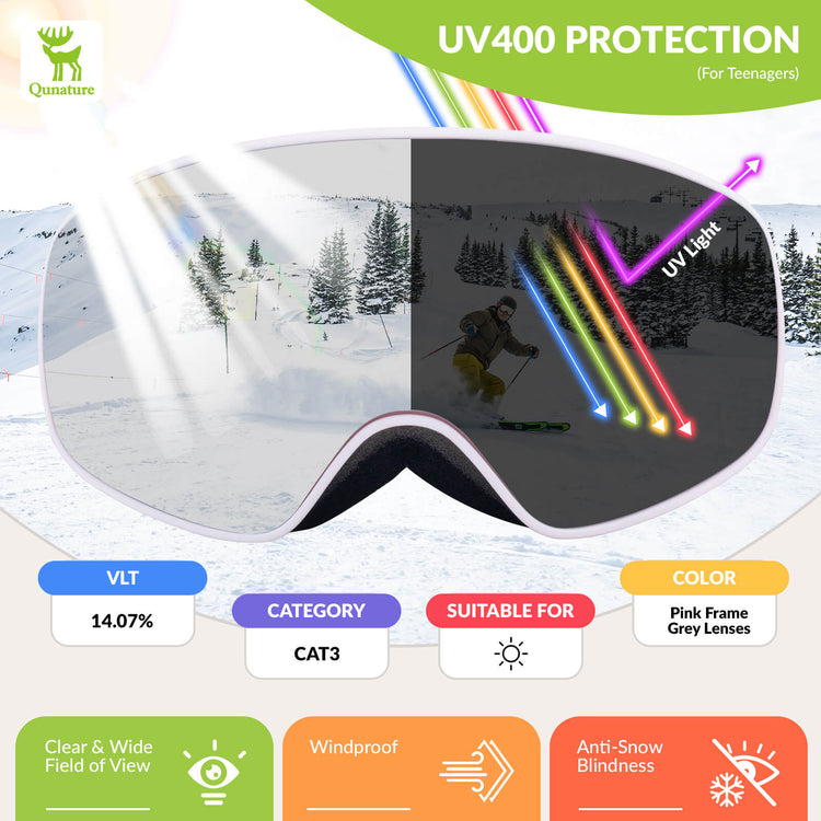 QUNATURE youth ski goggles with anti-fog and UV protection for boys and girls