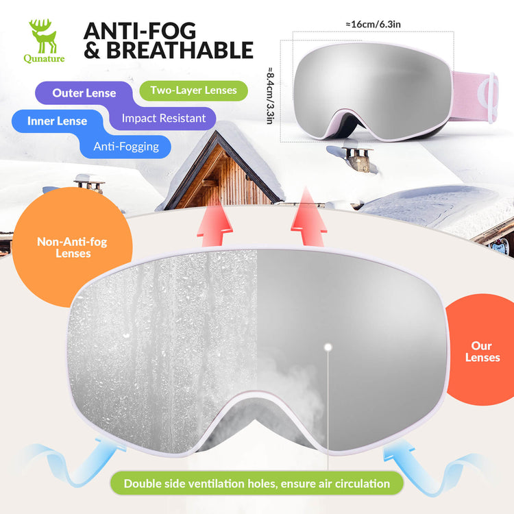 QUNATURE youth ski goggles with anti-fog and UV protection for boys and girls