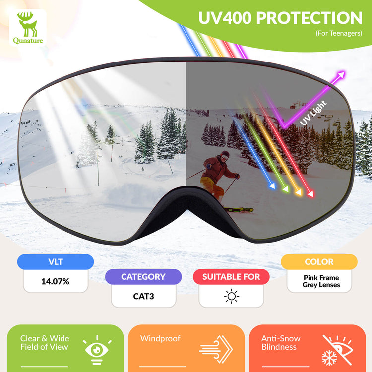 QUNATURE youth ski goggles with anti-fog and UV protection for boys and girls