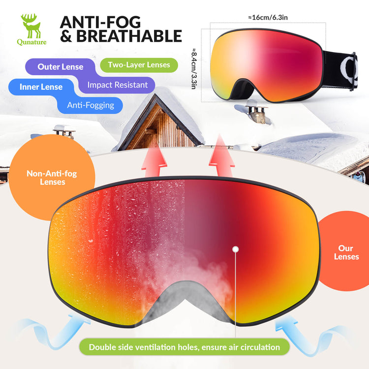 QUNATURE youth ski goggles with anti-fog and UV protection for boys and girls
