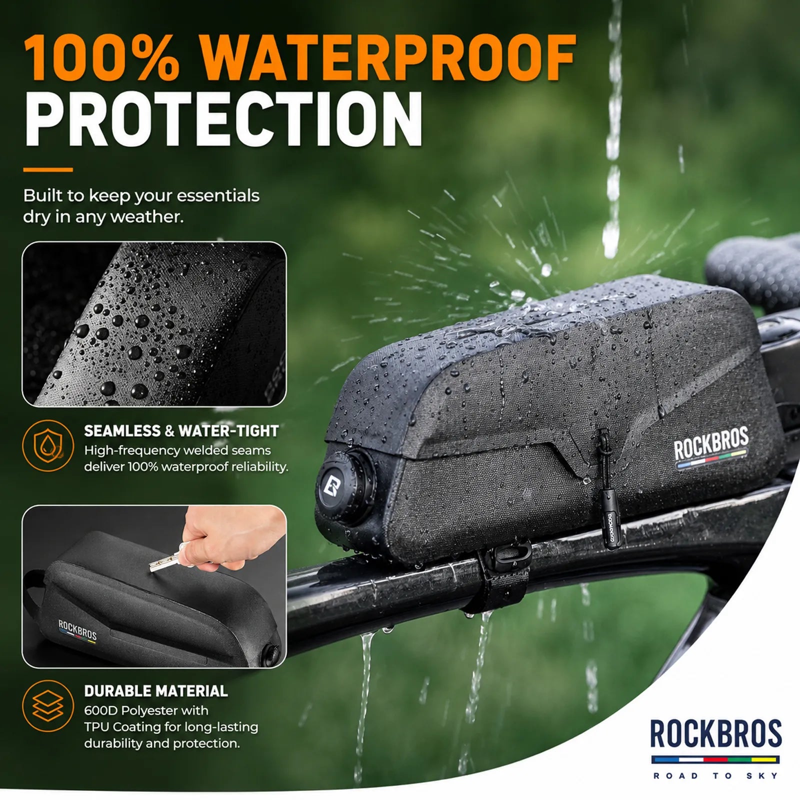 Road to Sky waterproof magnetic bike frame bag, 0.6L to 0.9L capacity
#size_0.9L
