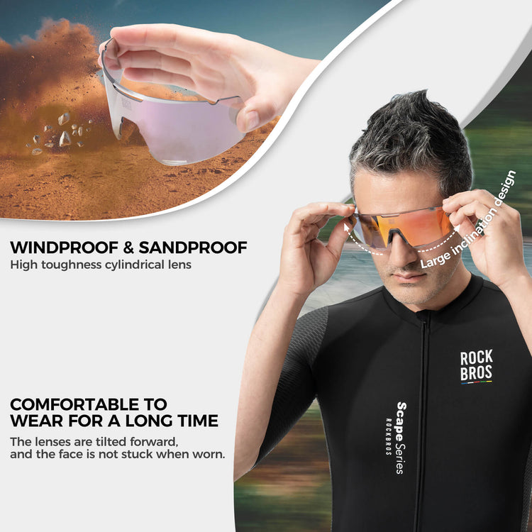 ROCKBROS Road to Sky Photochromatic Cycling Sunglasses - BOUNDLESS, offering advanced photochromic lenses, windproof and sandproof protection, and dynamic light adaptation for an enhanced cycling experience
