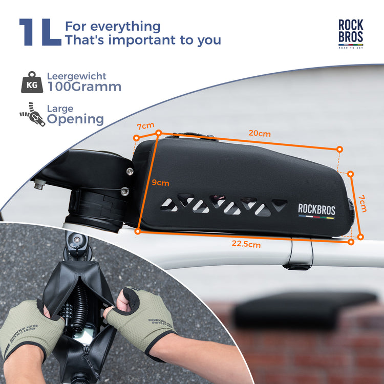 ROCKBROS Road to Sky waterproof top tube bike frame bag AS-142, hard shell front storage bag for road and mountain bikes