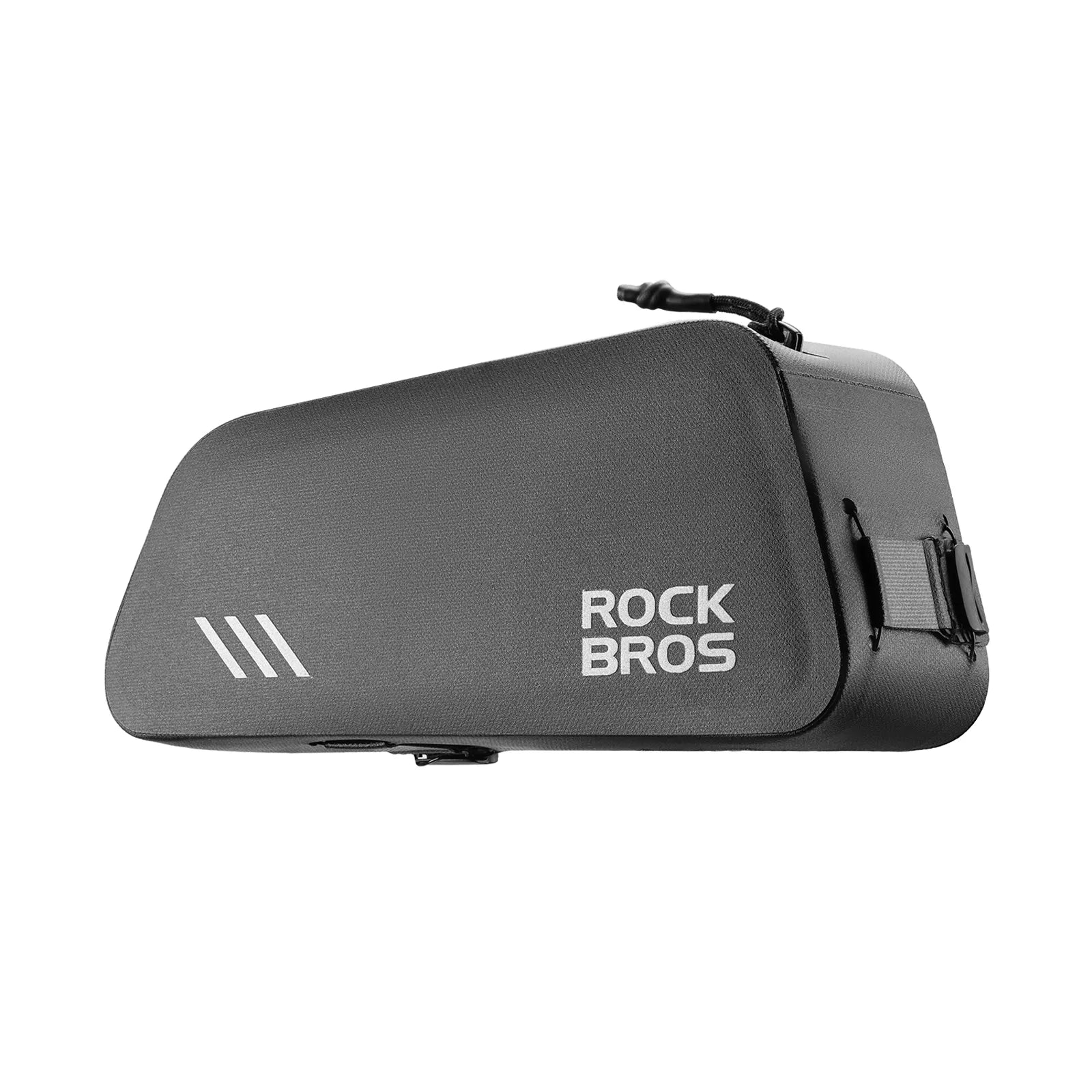 ROCKBROS 0.9L large-capacity waterproof cycling frame bag, made of black wear-resistant material, with a streamlined design.