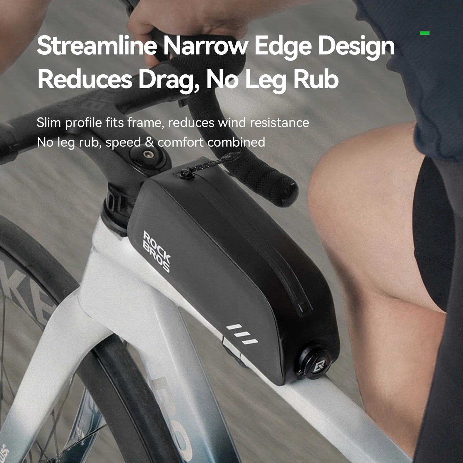 ROCKBROS 0.9L large-capacity waterproof cycling frame bag, made of black wear-resistant material, with a streamlined design.