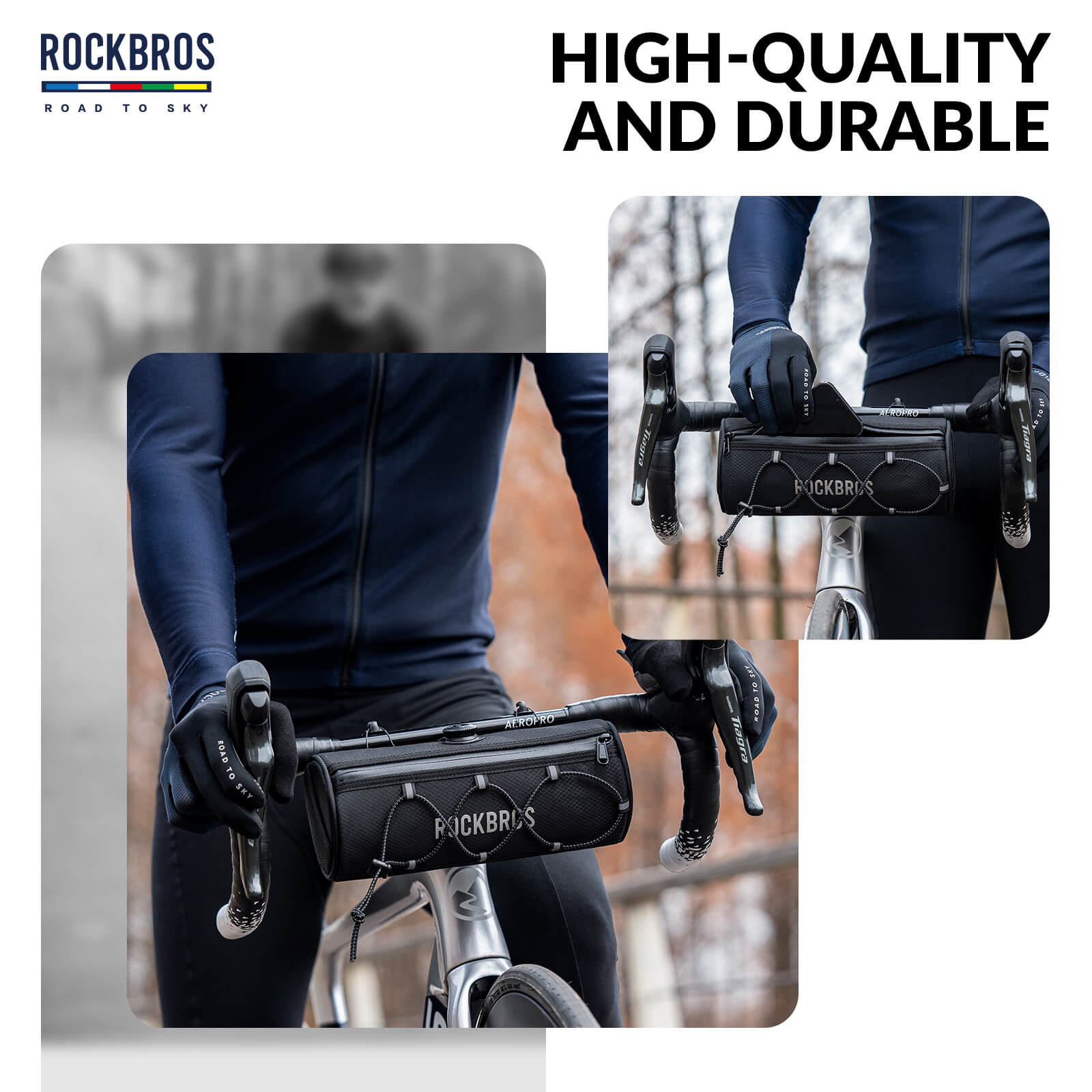 ROCKBROS 1.5L Deluxe Bike Handlebar Bag with One-Click Twist Lock System.
#color_black