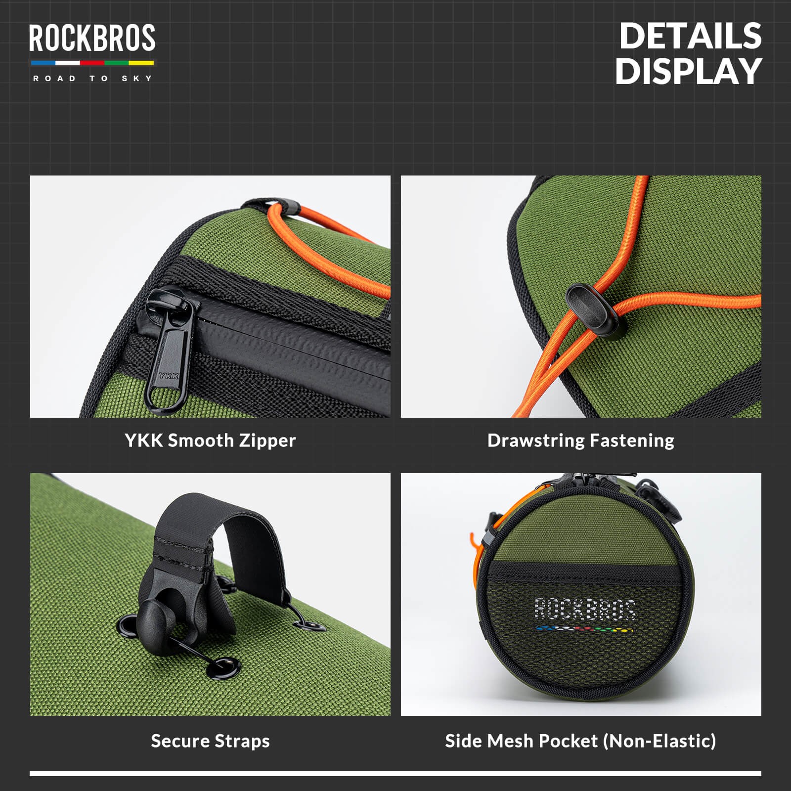 ROCKBROS 1.5L Deluxe Bike Handlebar Bag with One-Click Twist Lock System.
#color_green