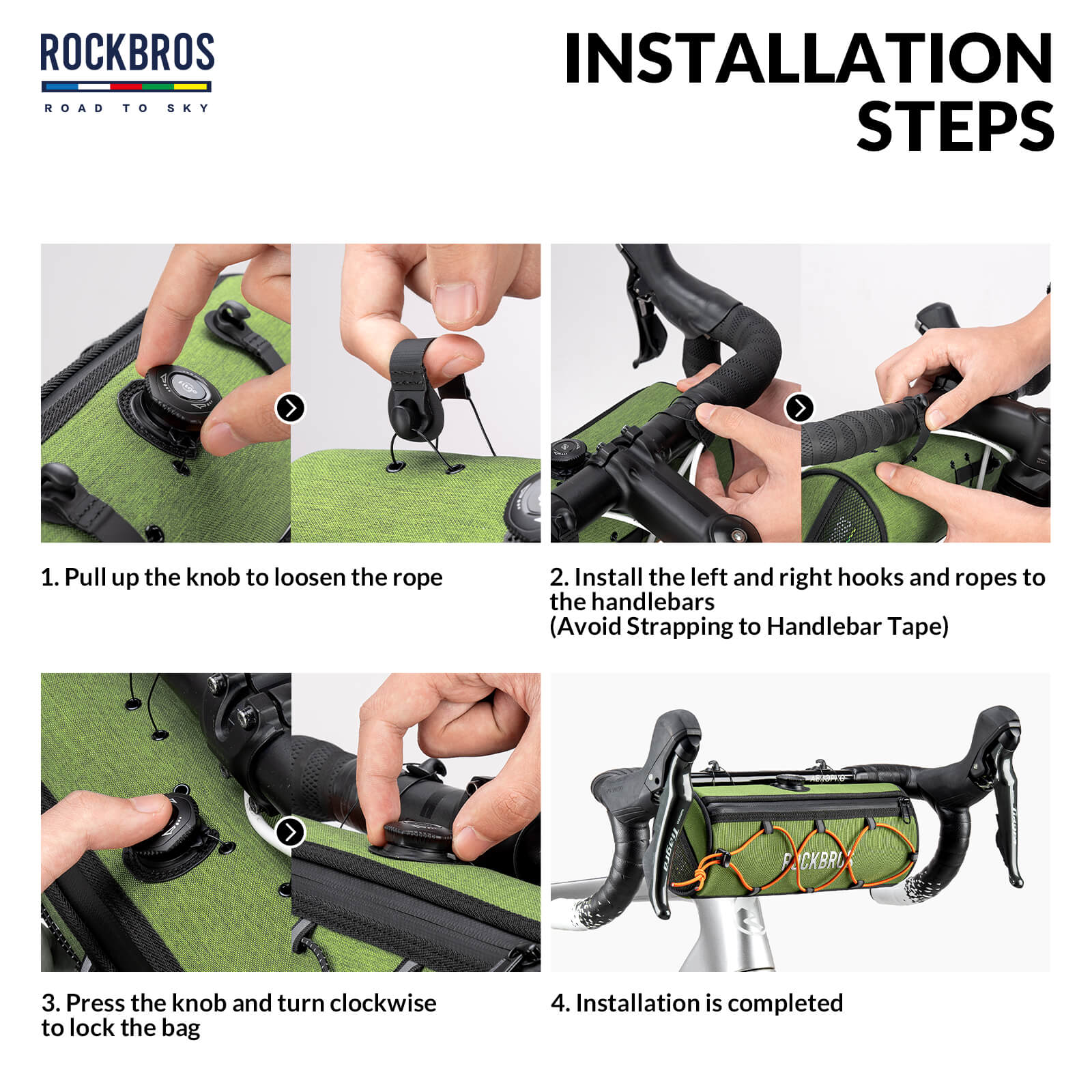 ROCKBROS 1.5L Deluxe Bike Handlebar Bag with One-Click Twist Lock System.
#color_green