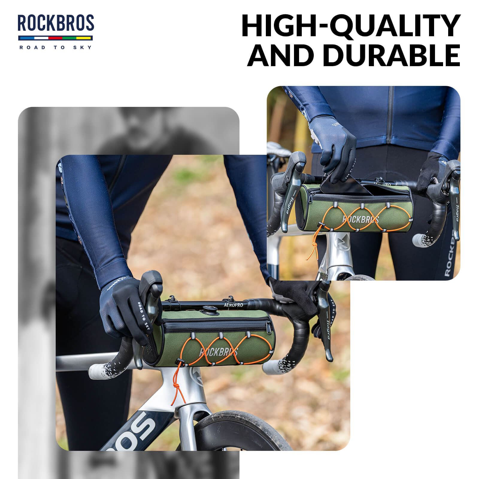 ROCKBROS 1.5L Deluxe Bike Handlebar Bag with One-Click Twist Lock System.
#color_green