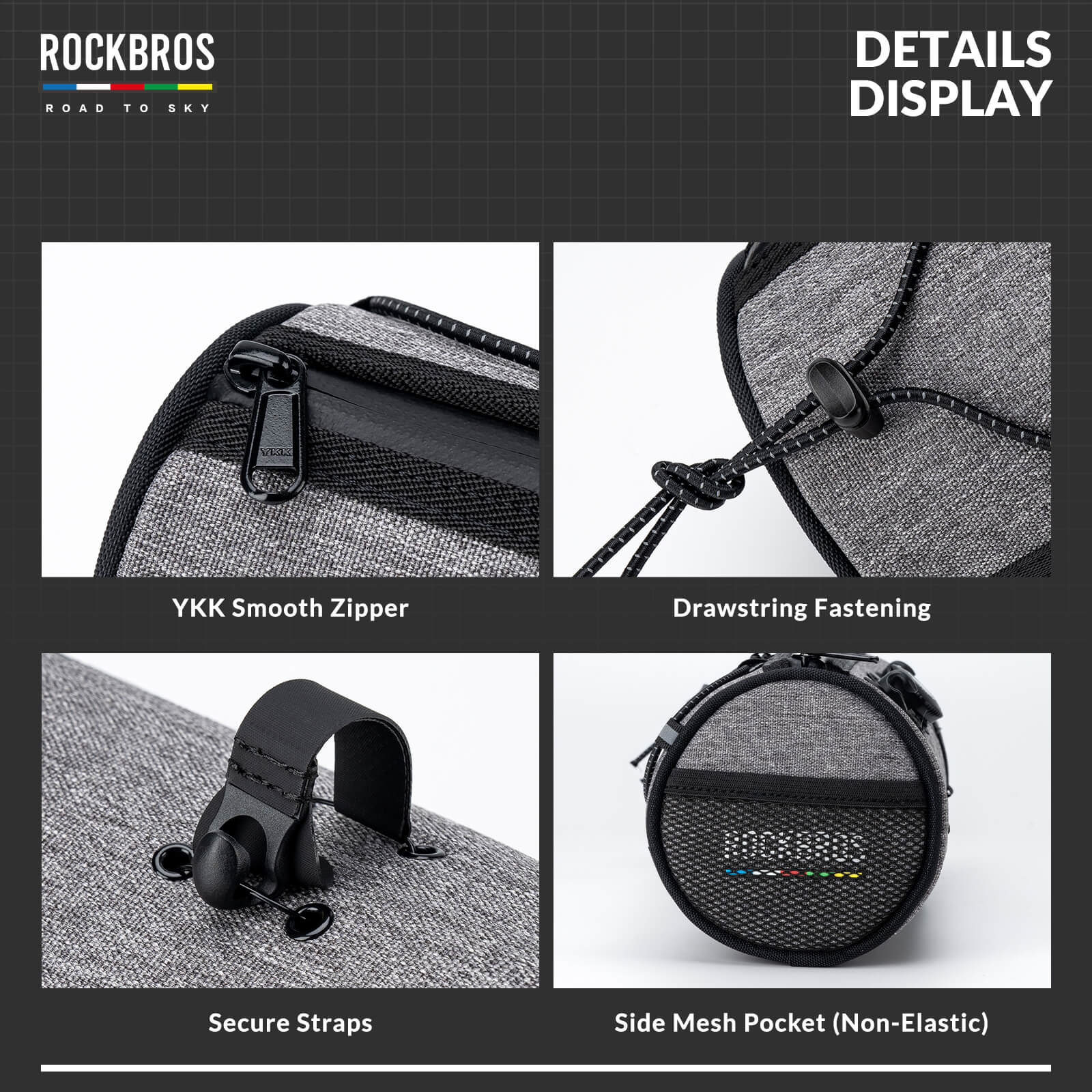 ROCKBROS 1.5L Deluxe Bike Handlebar Bag with One-Click Twist Lock System.
#color_grey