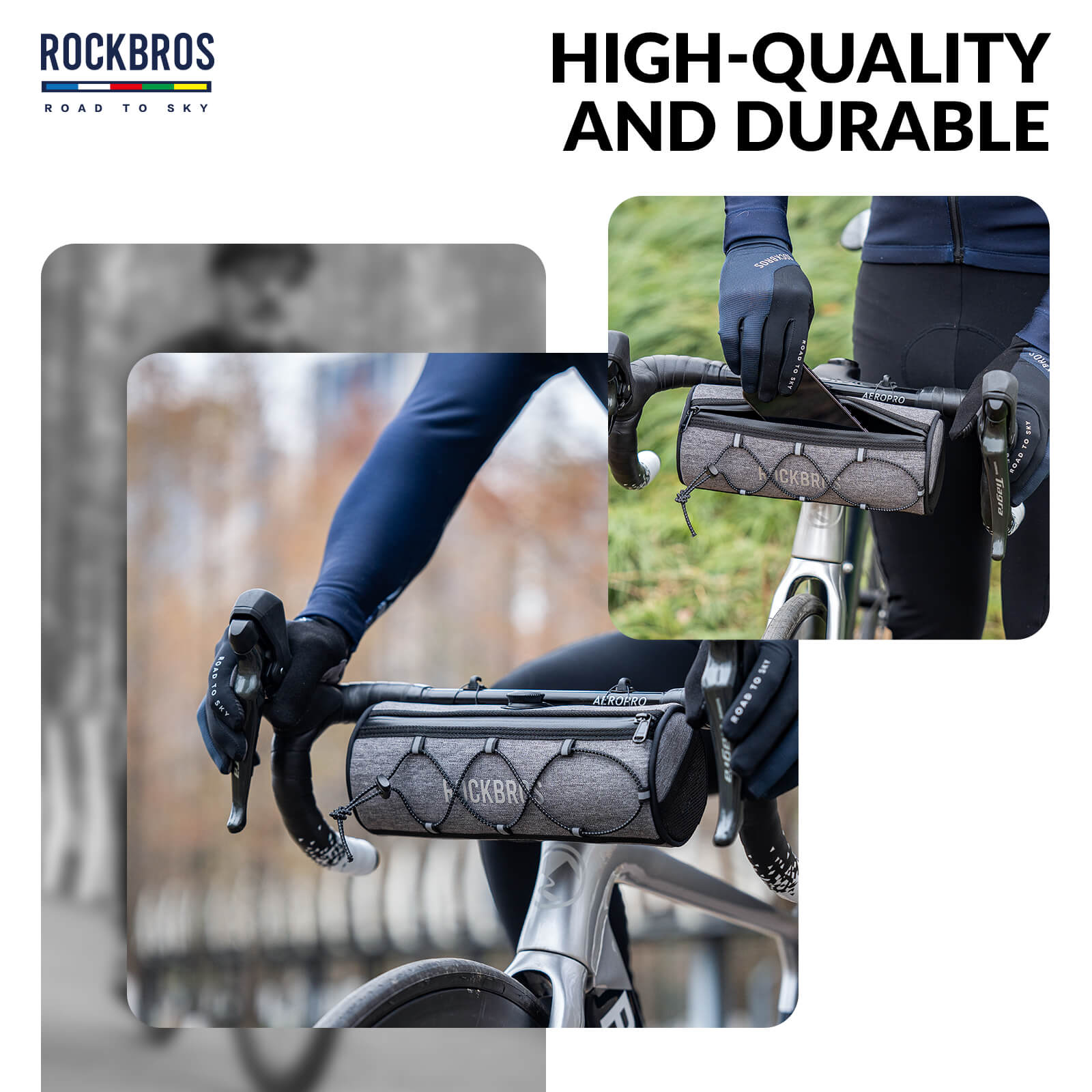 ROCKBROS 1.5L Deluxe Bike Handlebar Bag with One-Click Twist Lock System.
#color_grey