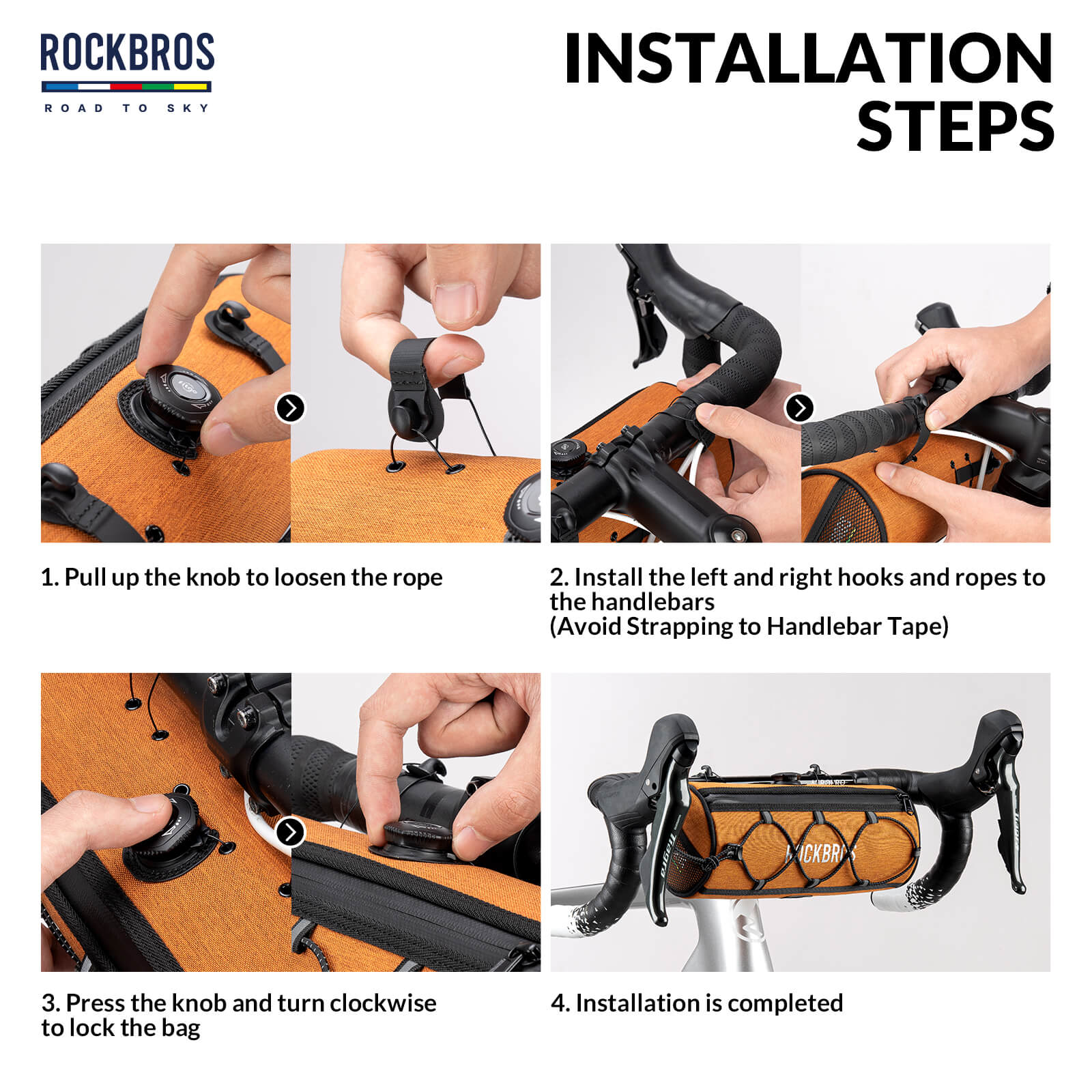 ROCKBROS 1.5L Deluxe Bike Handlebar Bag with One-Click Twist Lock System.
#color_orange