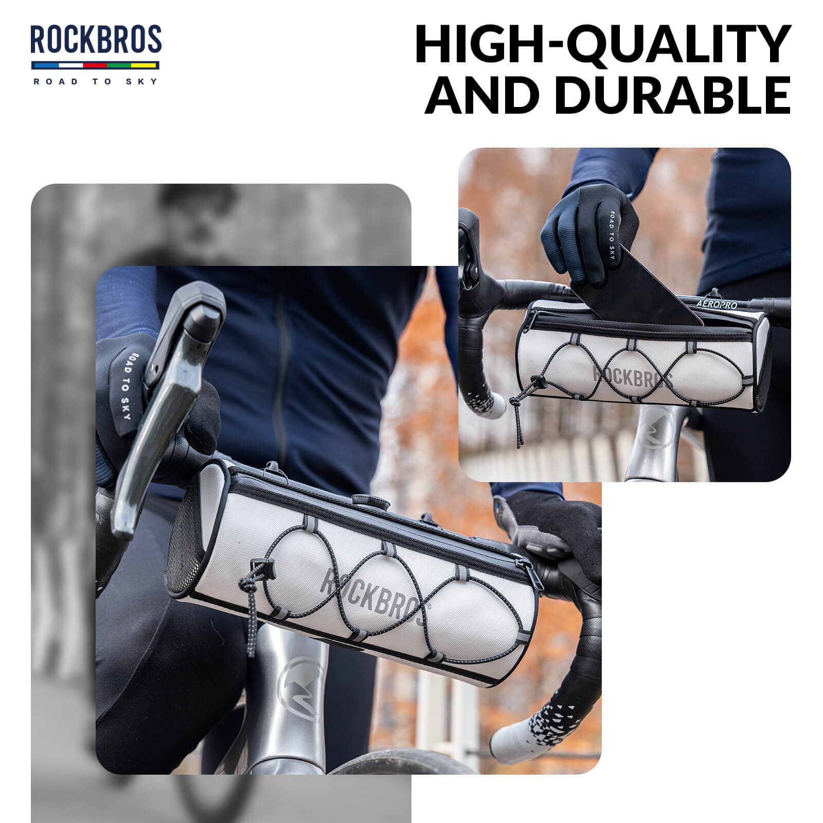 ROCKBROS 1.5L Deluxe Bike Handlebar Bag with One-Click Twist Lock System.
#color_white