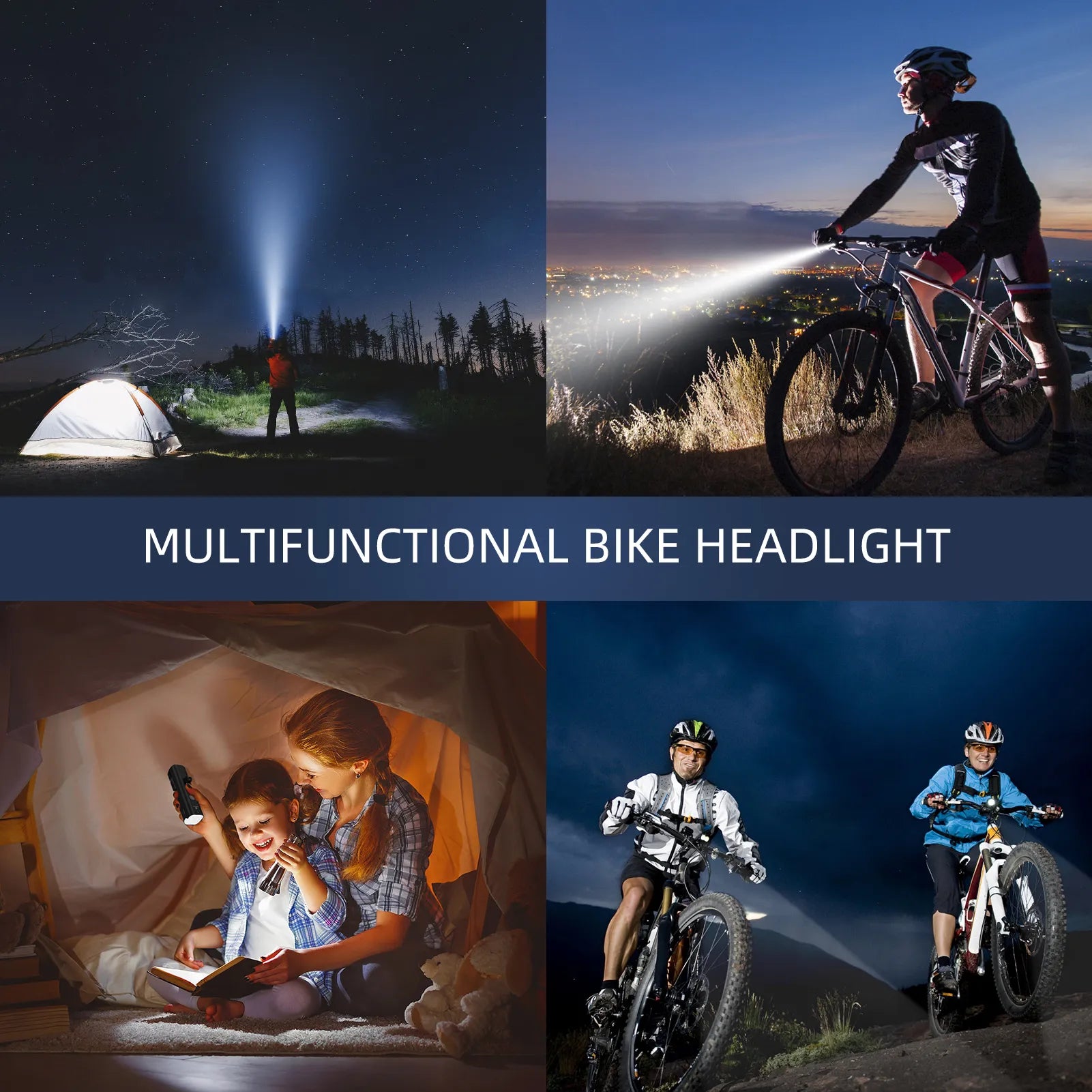 ROCKBROS 1000 lumens front bicycle light mounted on bike handlebar night riding