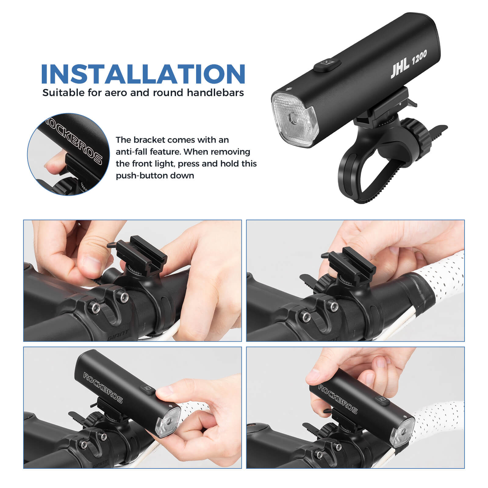 rockbros 1200LM Waterproof Bike Light for Night Riding.