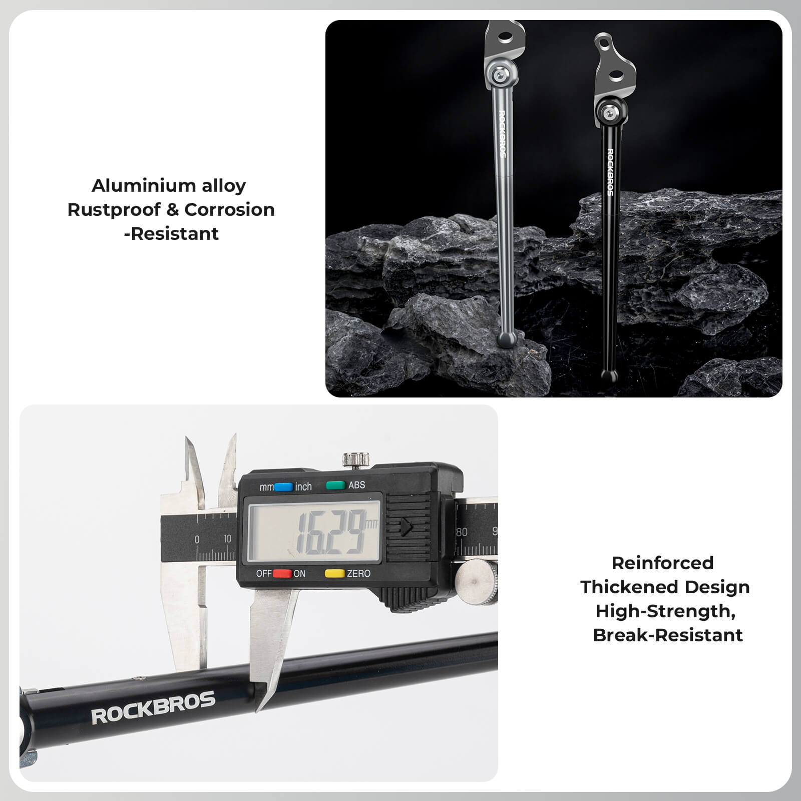 ROCKBROS lightweight aluminum kickstand for 16-inch folding bikes for parking.
#color_red