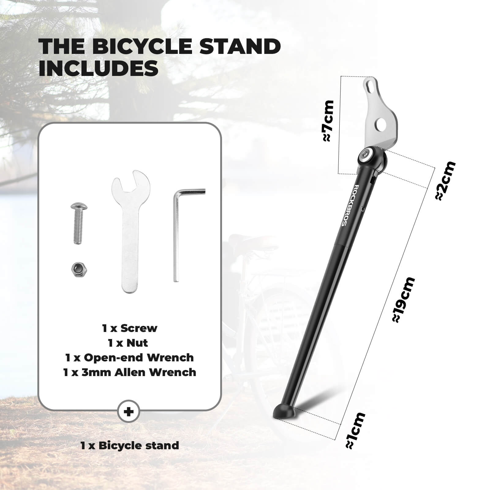 ROCKBROS lightweight aluminum kickstand for 16-inch folding bikes for parking.
#color_titanium