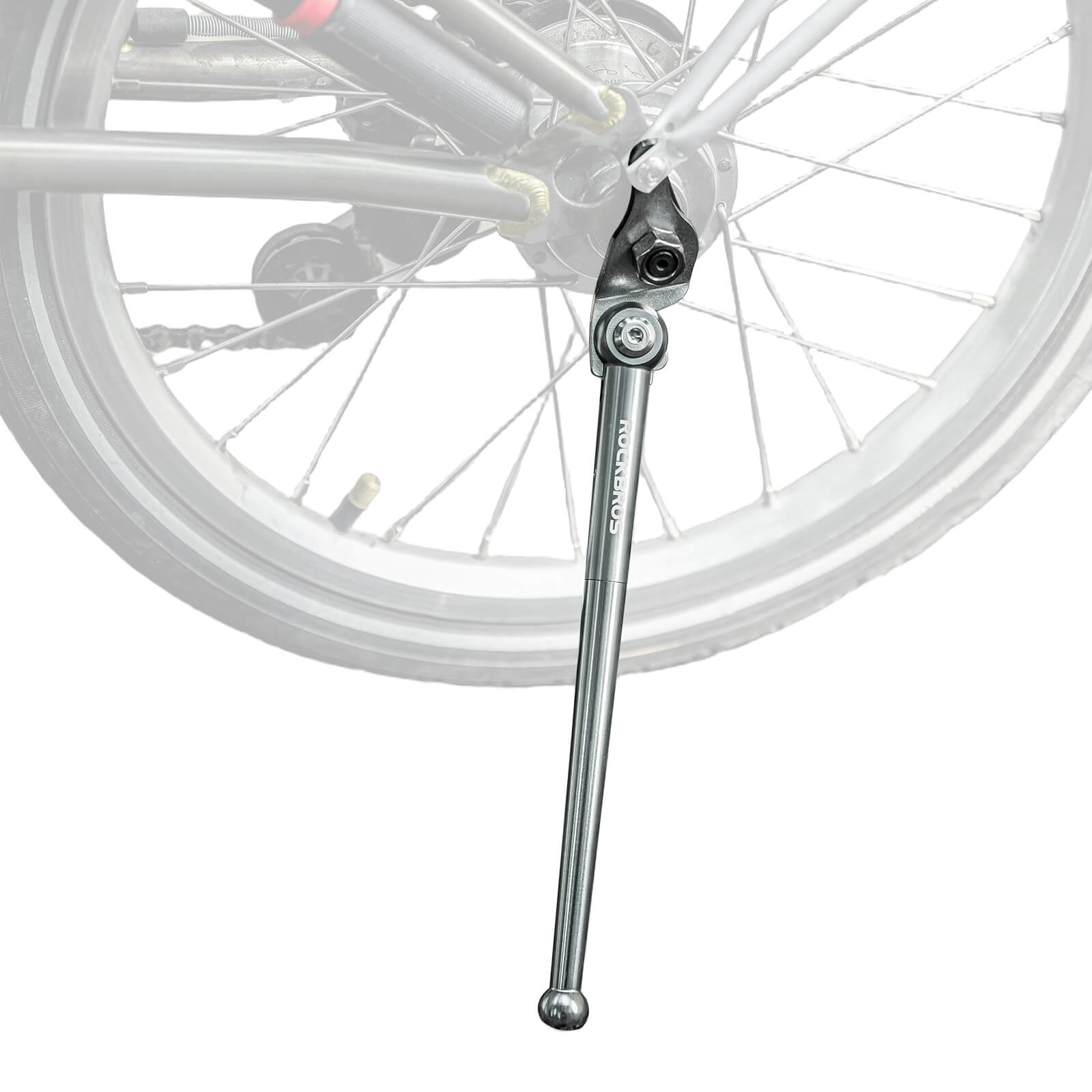 ROCKBROS lightweight aluminum kickstand for 16-inch folding bikes for parking.
#color_titanium