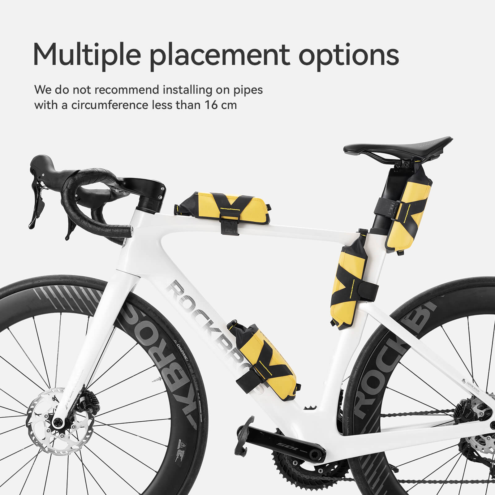 Rockbros 1L High-Vis Yellow Waterproof Roll-Top Bike Frame Bag with Reflective Logo