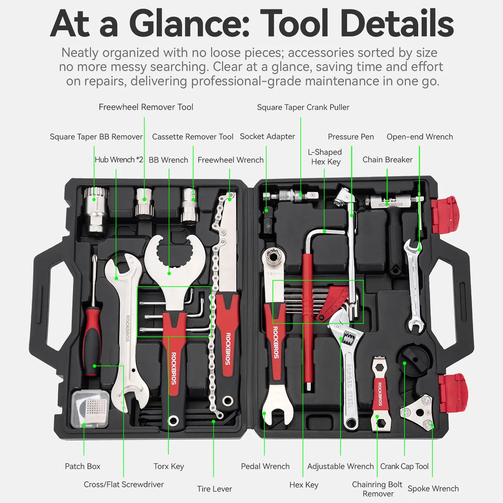 Rockbros 22-in-1 compact bike multi tool repair kit for MTB and road bikes premium steel finish