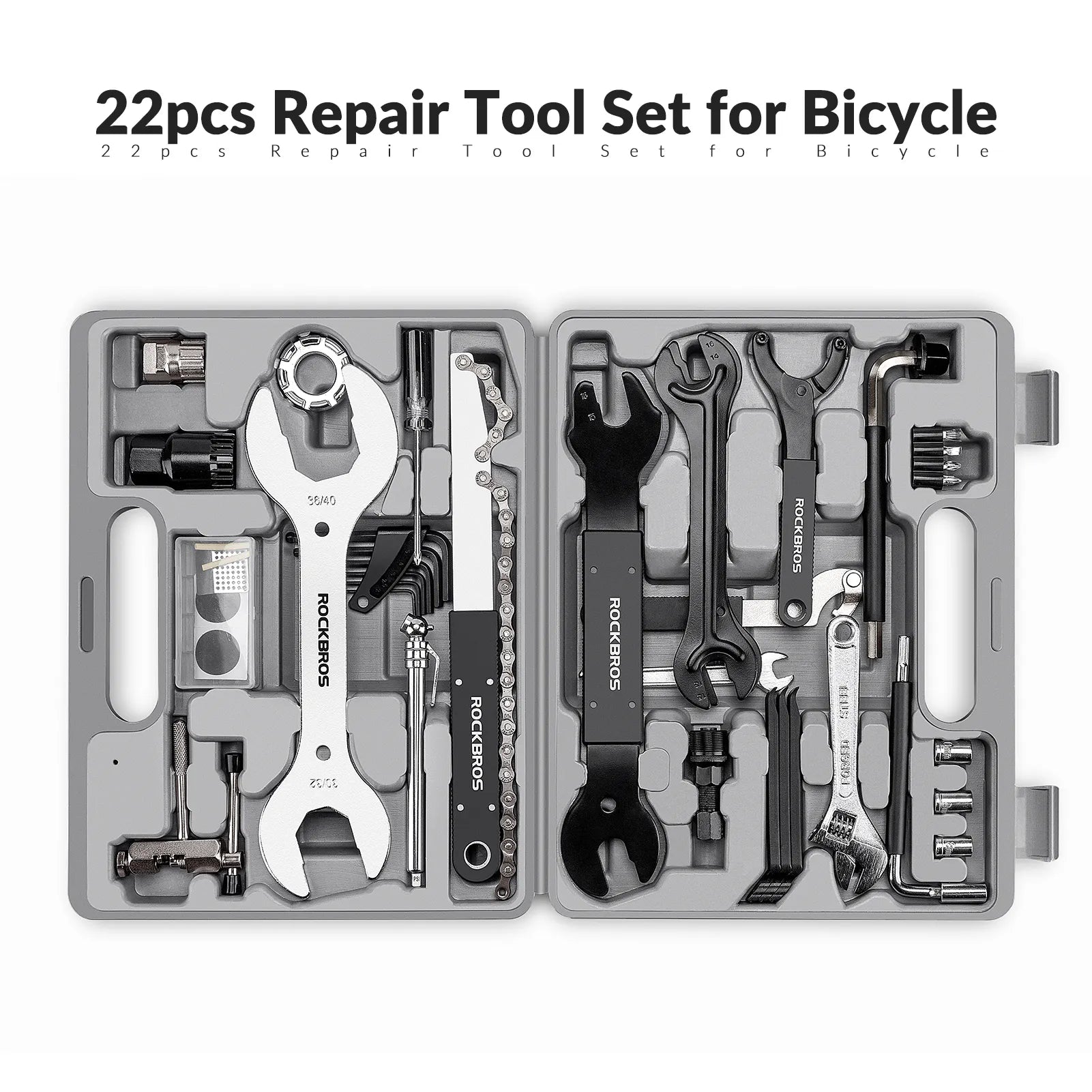 ROCKBROS 22-piece bike repair tool kit with portable storage case for bicycle maintenance and repairs