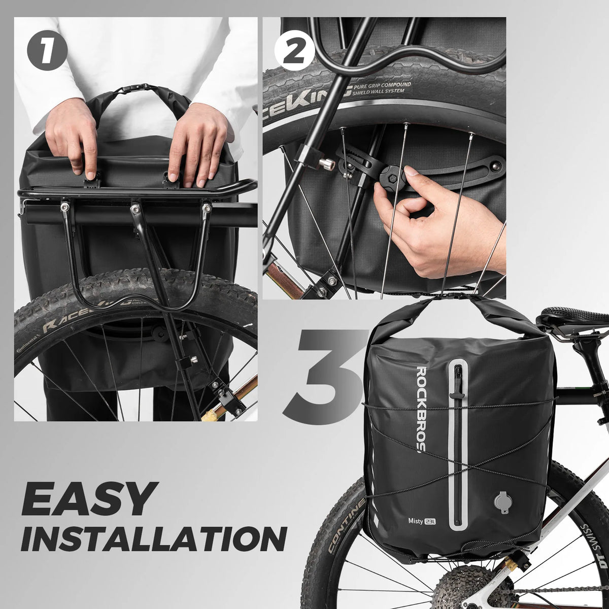 ROCKBROS 23L waterproof bike rear rack bag with vacuum compression.
#colour_black
