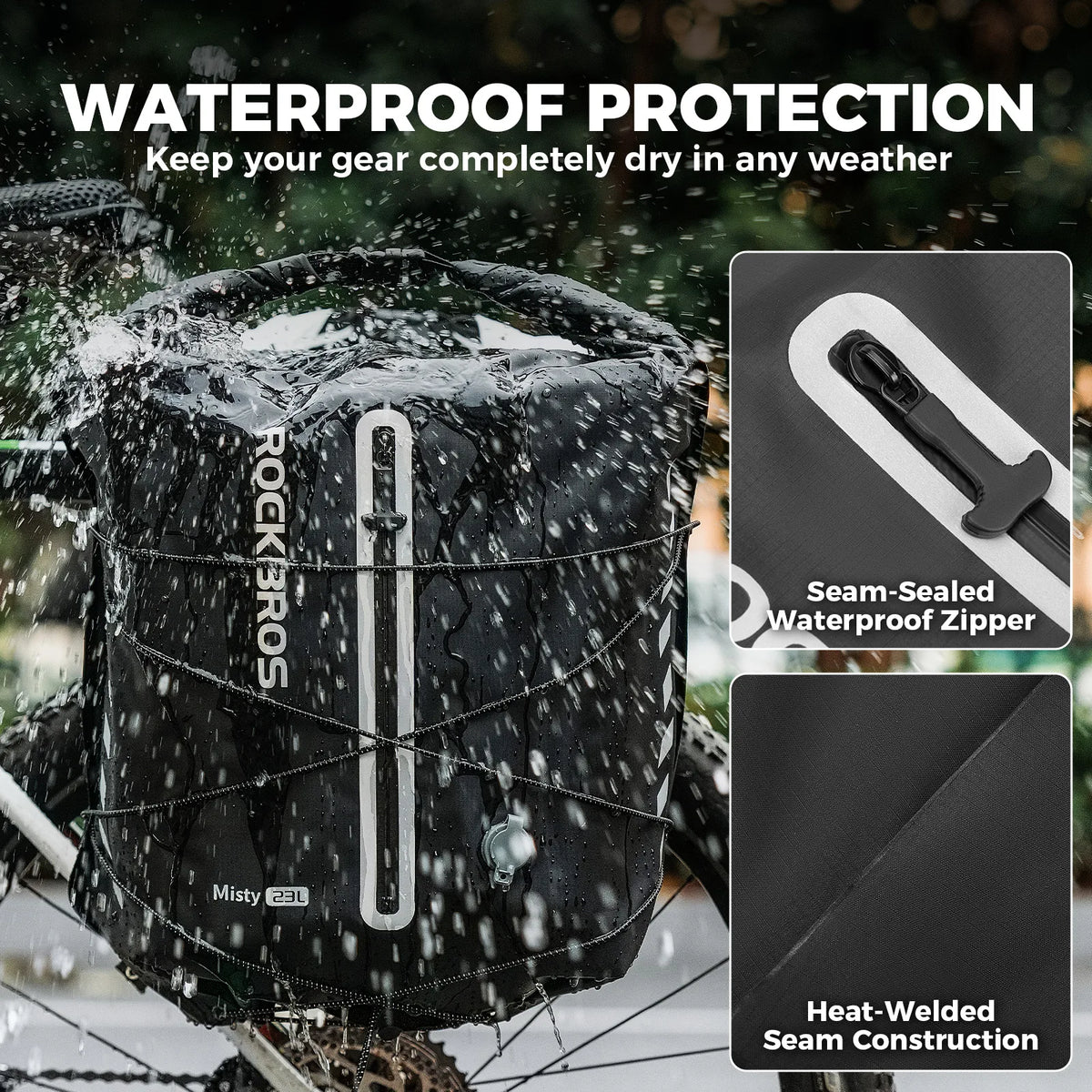 ROCKBROS 23L waterproof bike rear rack bag with vacuum compression.
#colour_black