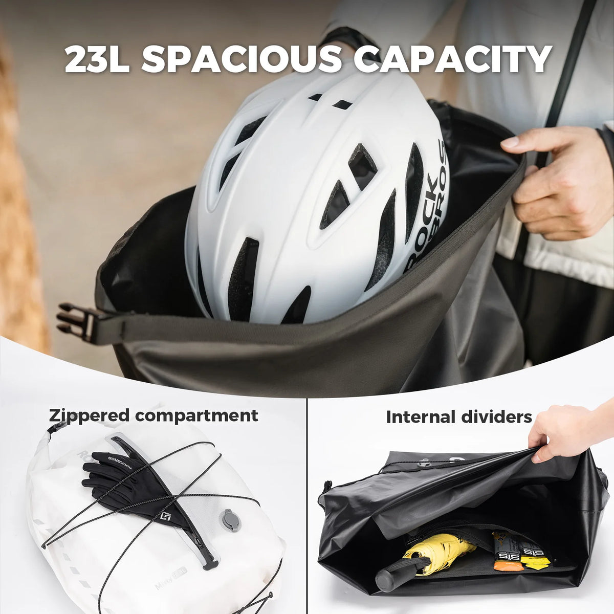 ROCKBROS 23L waterproof bike rear rack bag with vacuum compression.
#colour_black