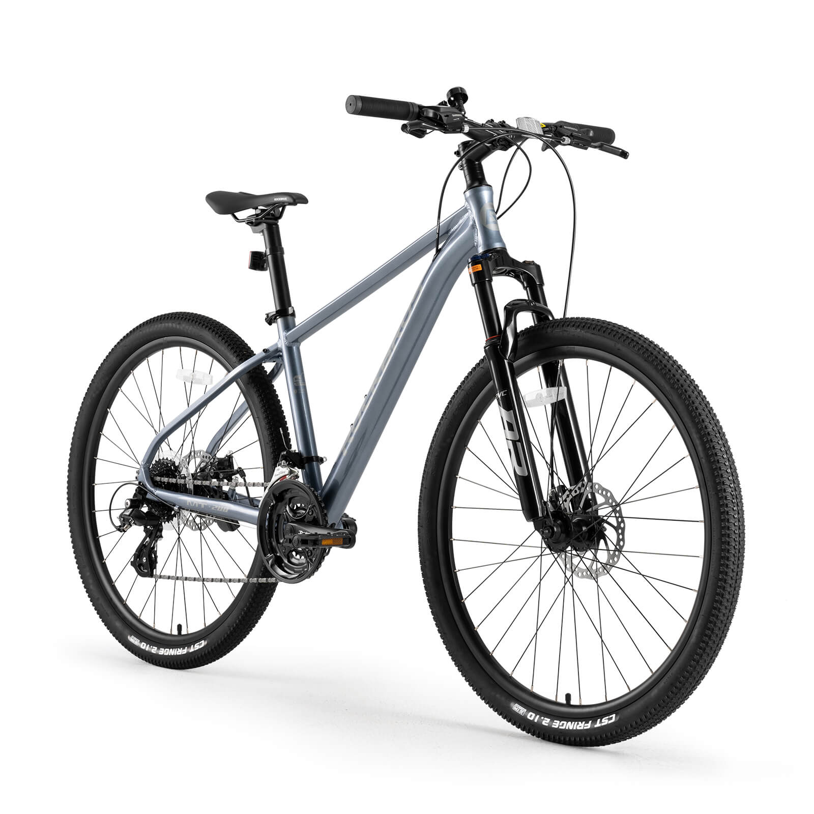 Hydraulic disc brake system on ROCKBROS MT200 mountain bike.
#color_steel blue