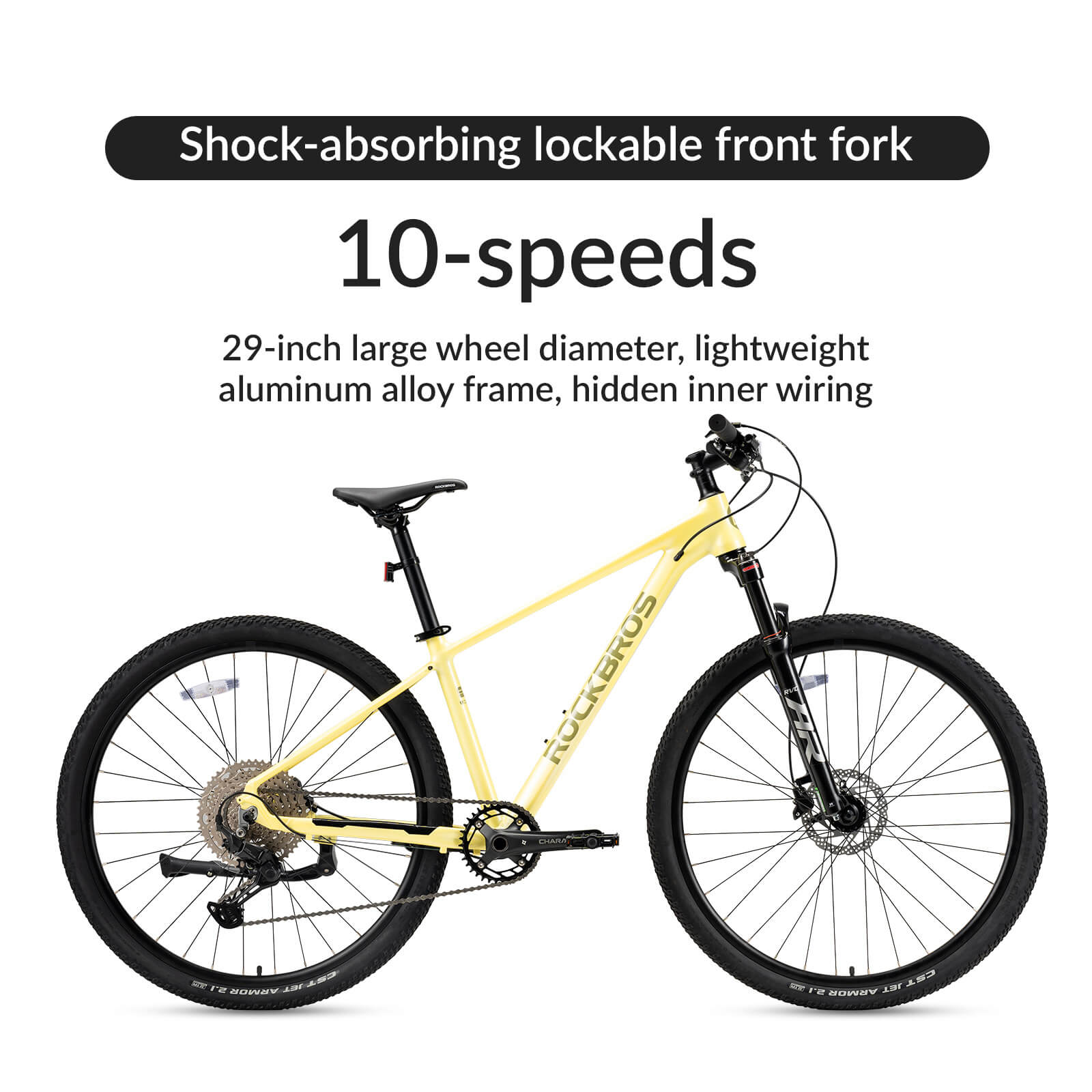 rockbros 29 inch aluminium mountain bike with hydraulic disc brakes for off-road cycling.
#color_yellow