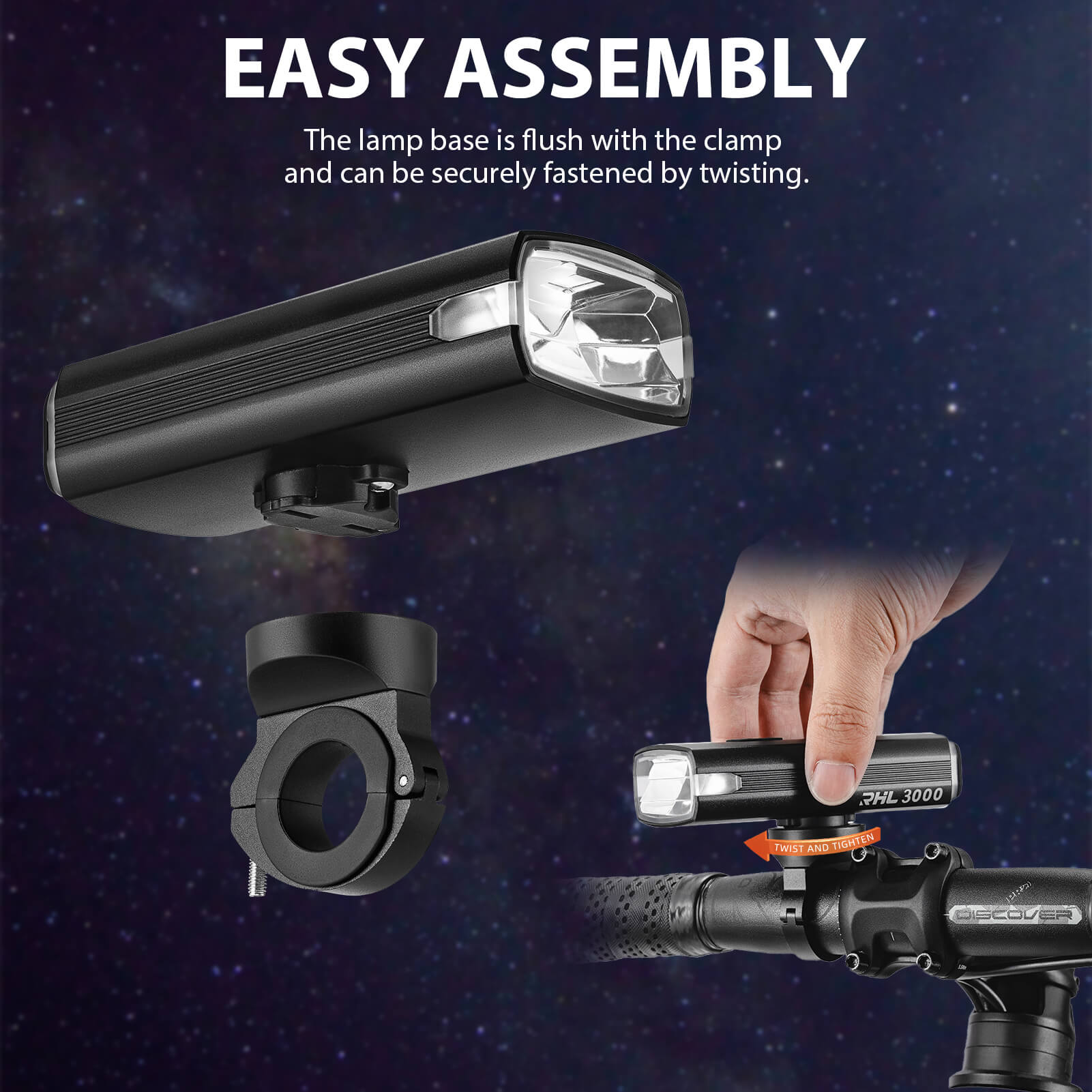 rockbros 3000lm waterproof bike light for night riding