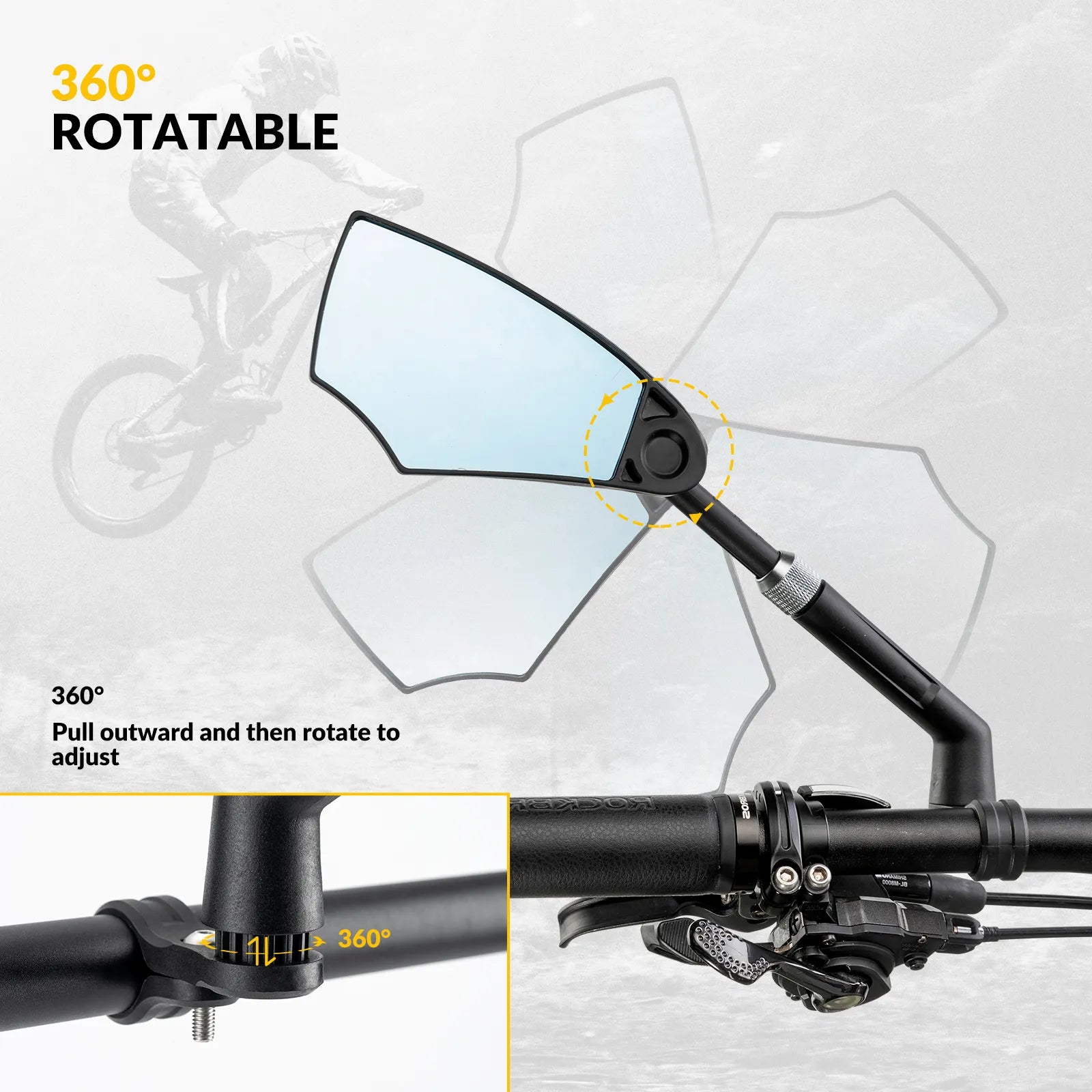Rockbros anti glare bike handlebar rear view mirror on clean background.
#options_Left