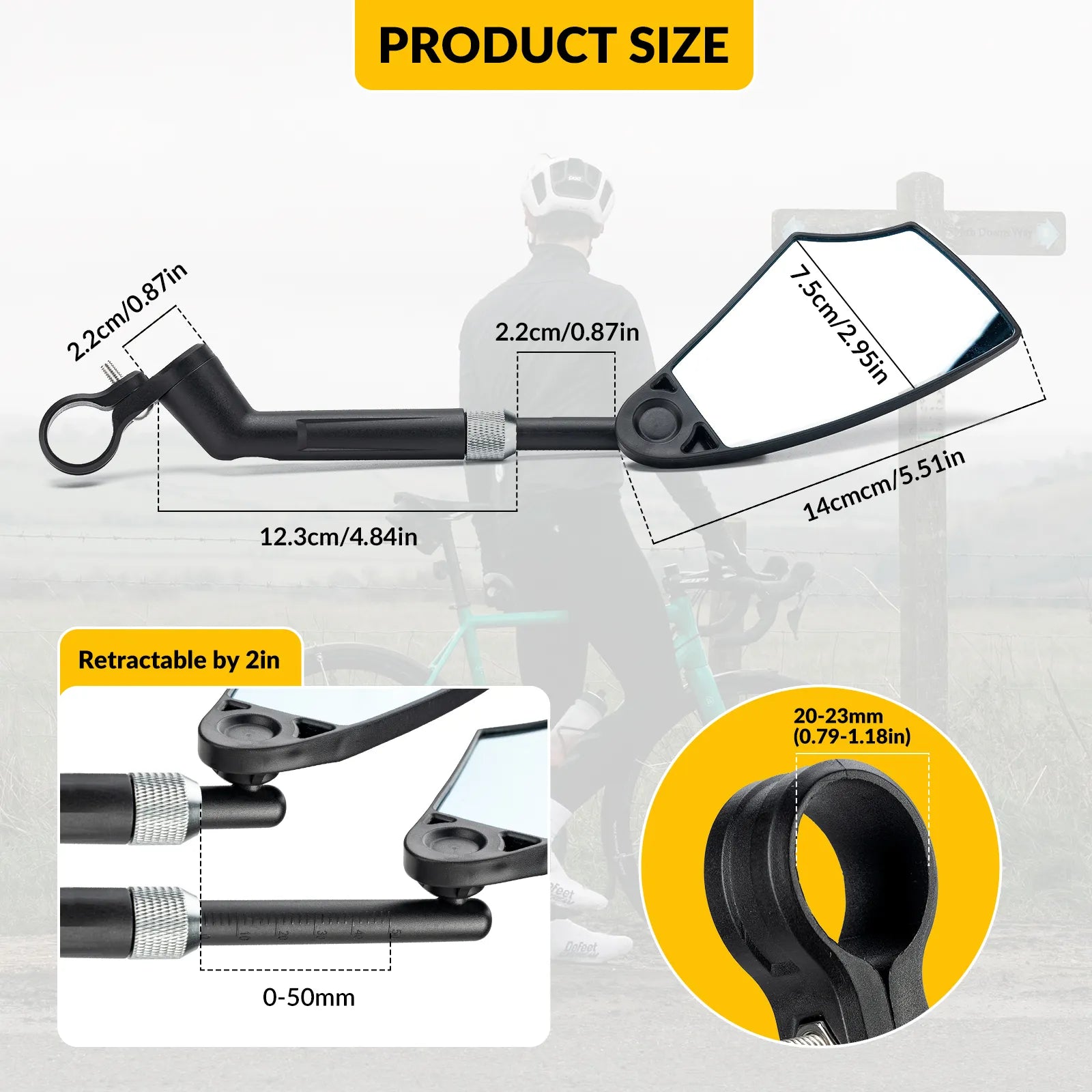 Rockbros anti glare bike handlebar rear view mirror on clean background.
#options_Left