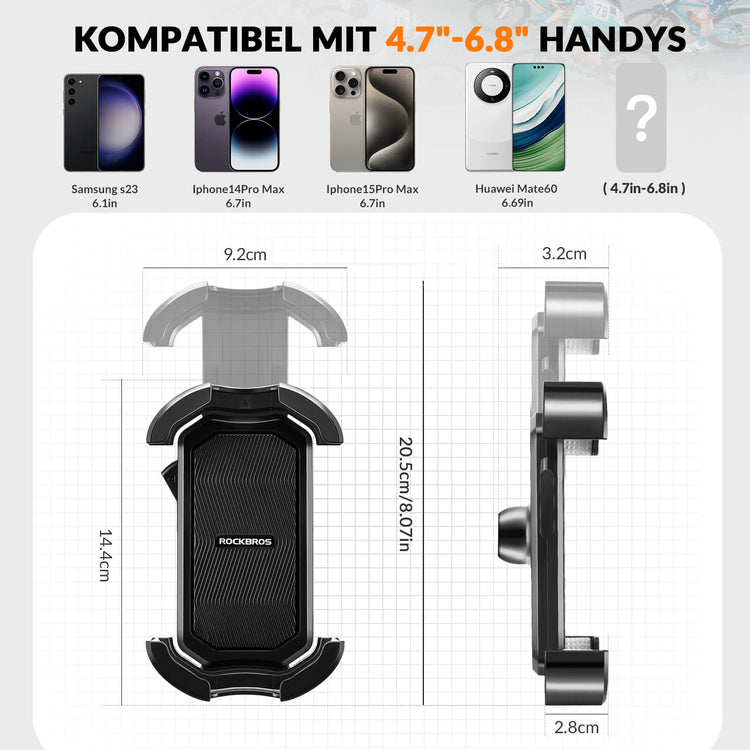 ROCKBROS 360° Rotatable Motorcycle Bike Phone Holder 4.7-6.8Inch Shockproof Cycling Cellphone Mount