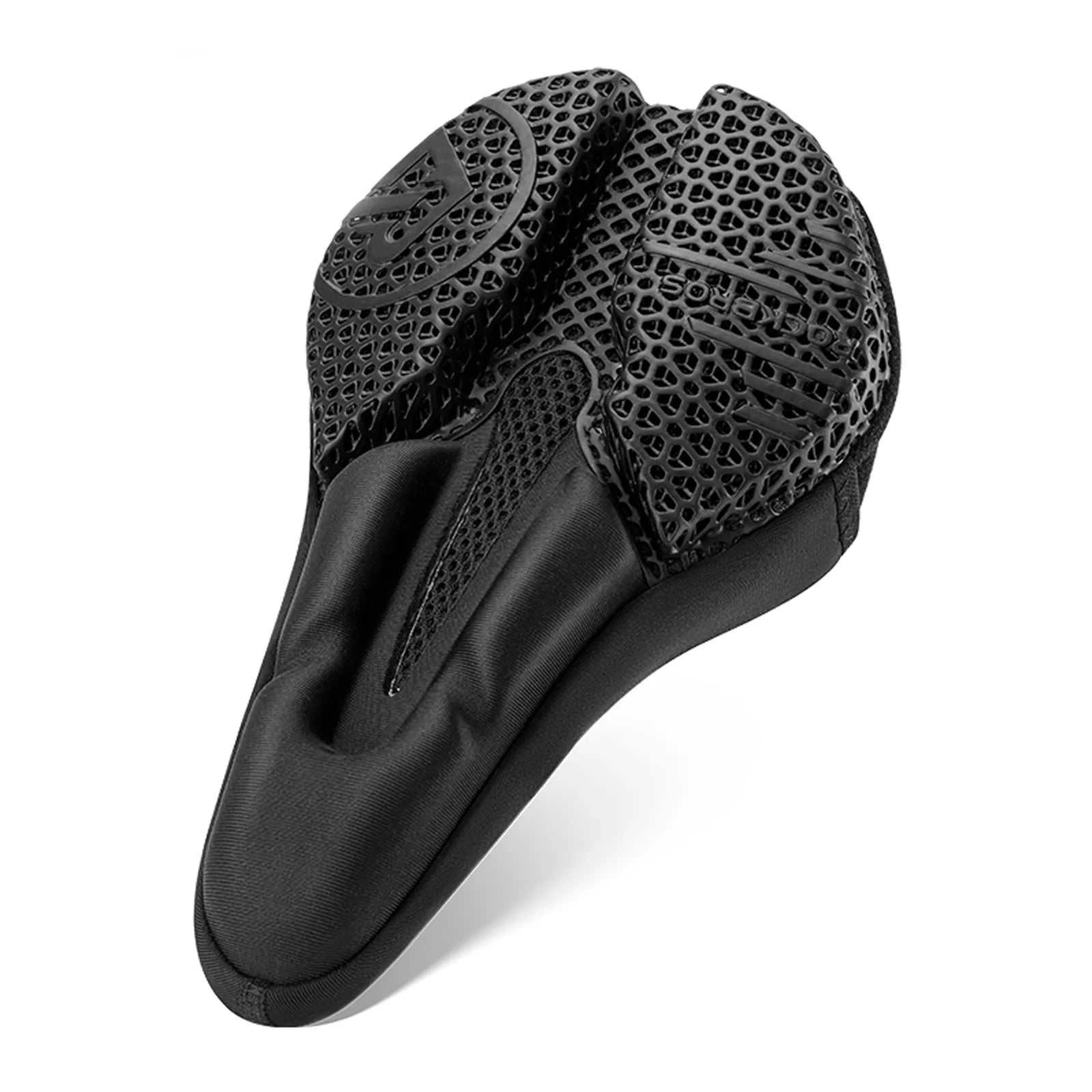 ROCKBROS 3D printed bicycle seat covers feature a black elastomer honeycomb structure design, showcasing a lightweight and technologically advanced look.